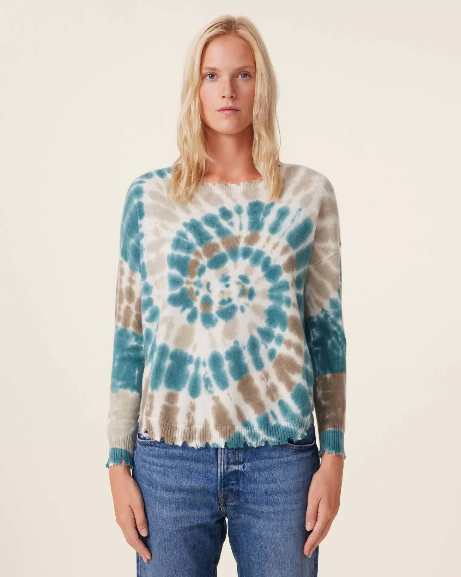 Kujten Sweaters & Sweatshirts>Tie Dye Round Neck Cashmere Sweater, 2-Threads Kaki Vert