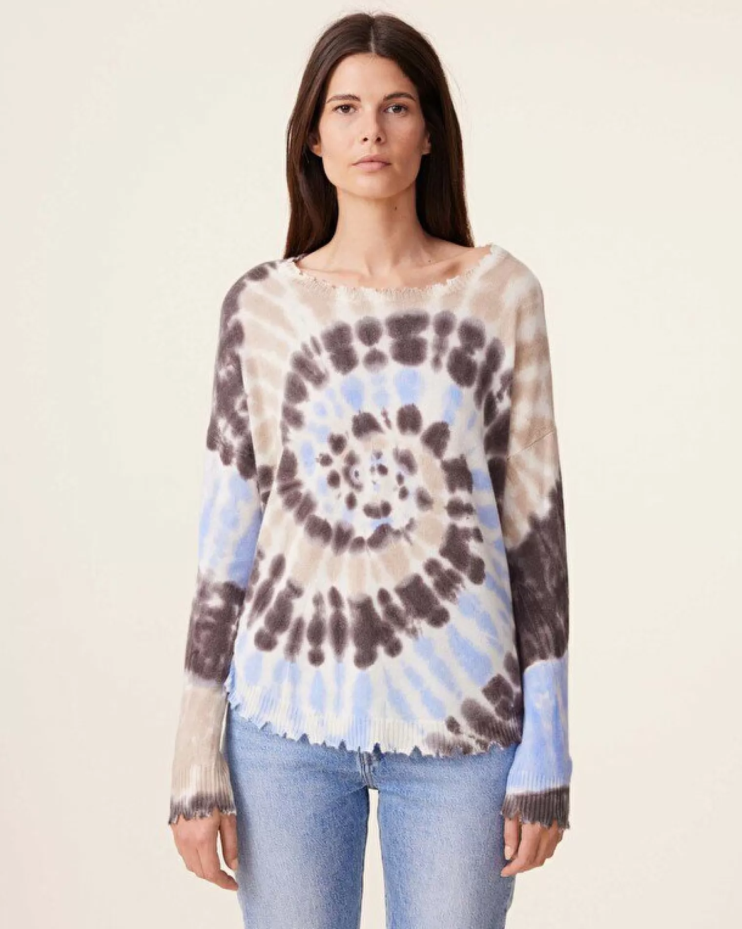 Kujten Sweaters & Sweatshirts>Tie Dye Round Neck Cashmere Sweater, 2-Threads Marron Jeans