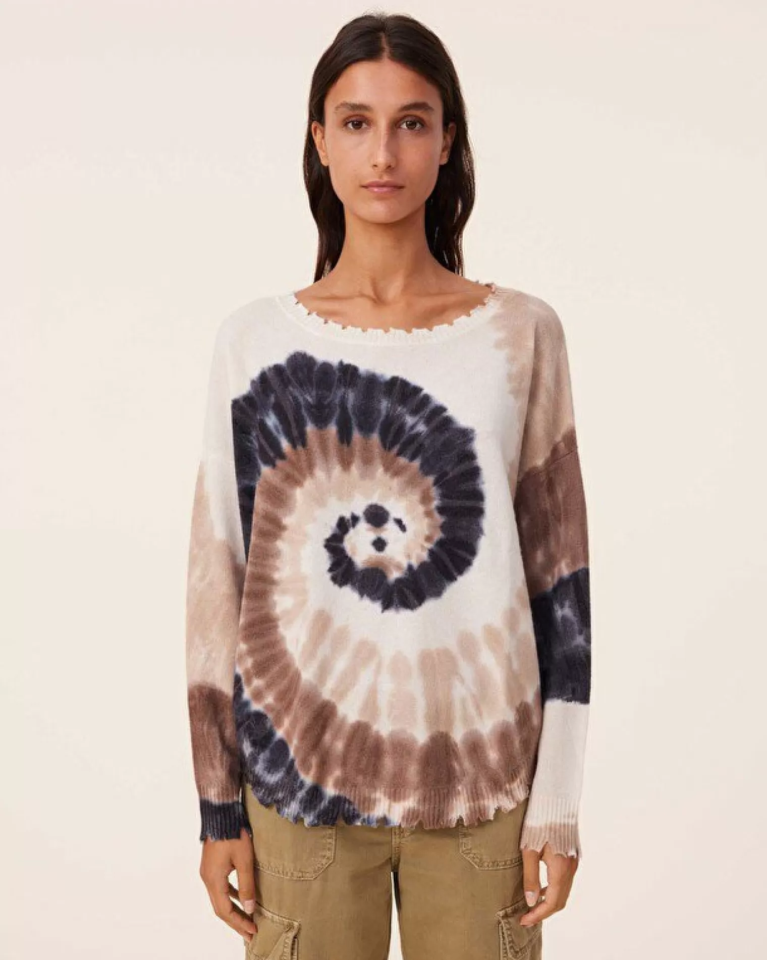 Kujten Sweaters & Sweatshirts>Tie Dye Round Neck Cashmere Sweater, 2-Threads Camelo