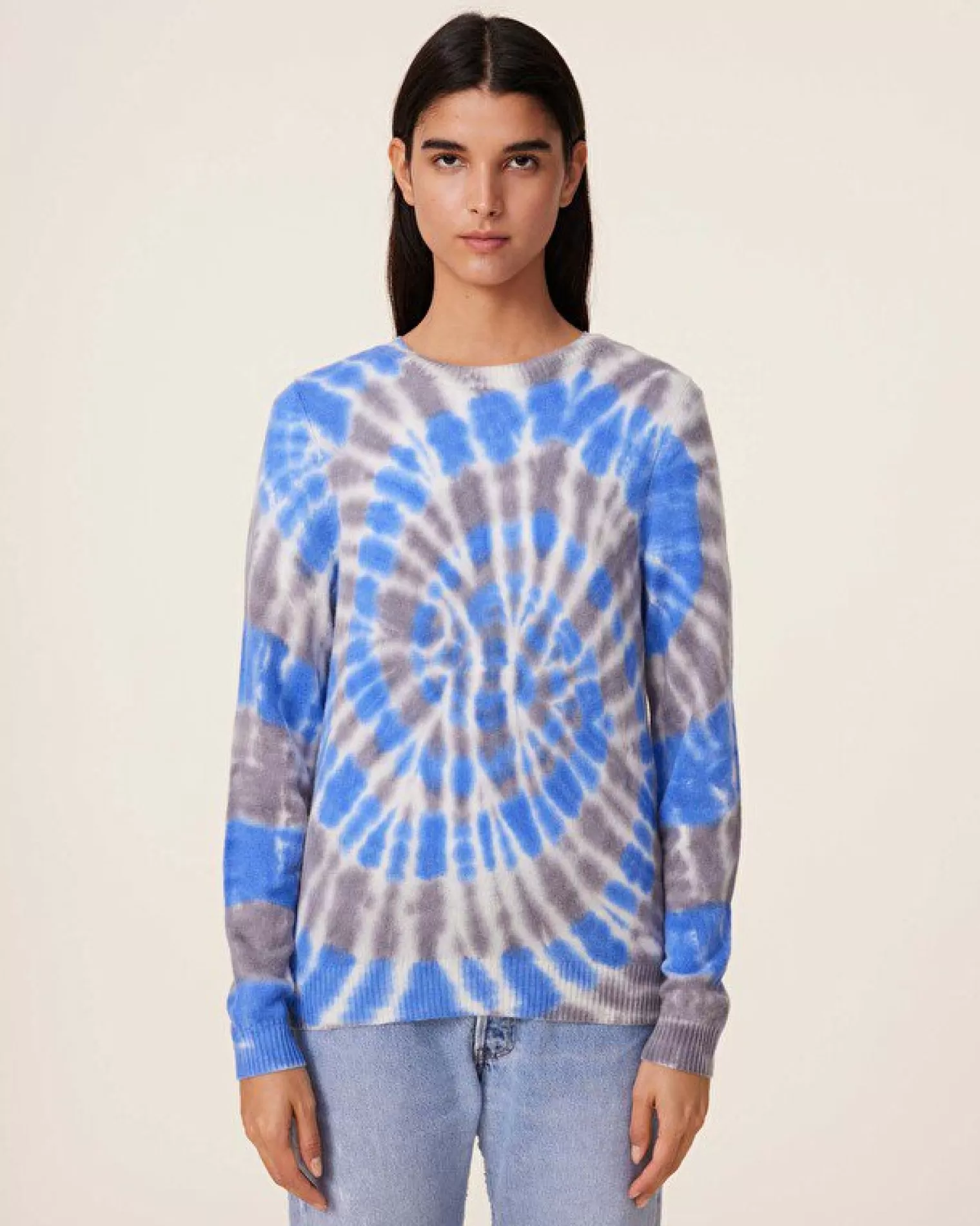 Kujten Sweaters & Sweatshirts>Tie Dye Round Neck Cashmere Sweater, 2-Threads Bleu Gris