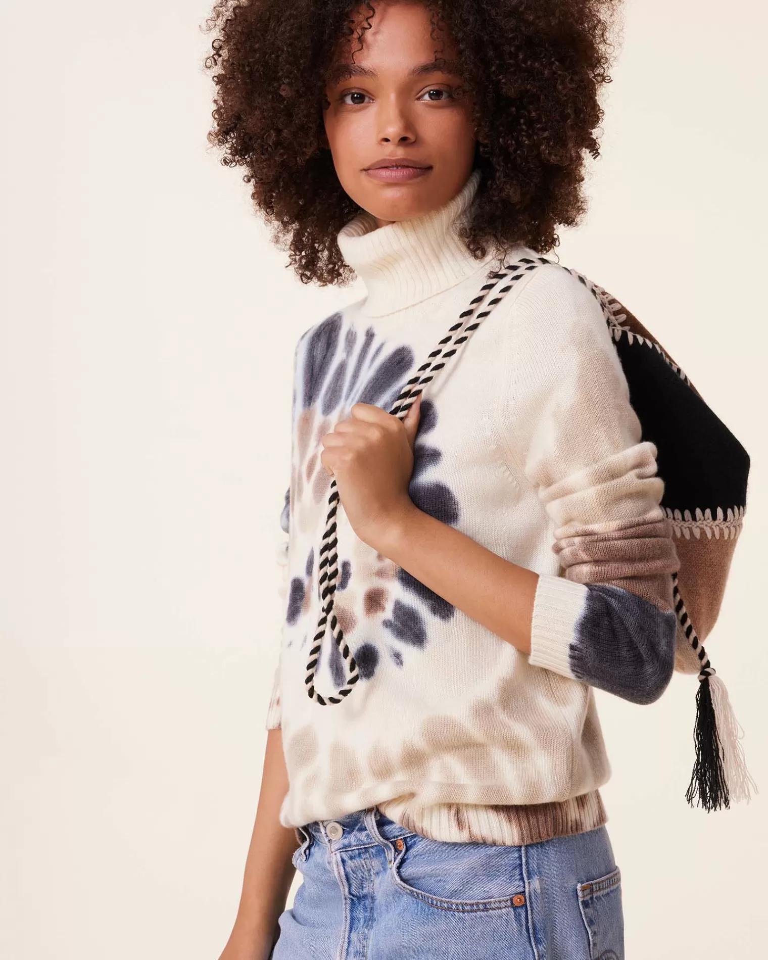 Kujten Sweaters & Sweatshirts>Tie Dye Turtleneck Cashmere Sweater , 4-Threads Camelo