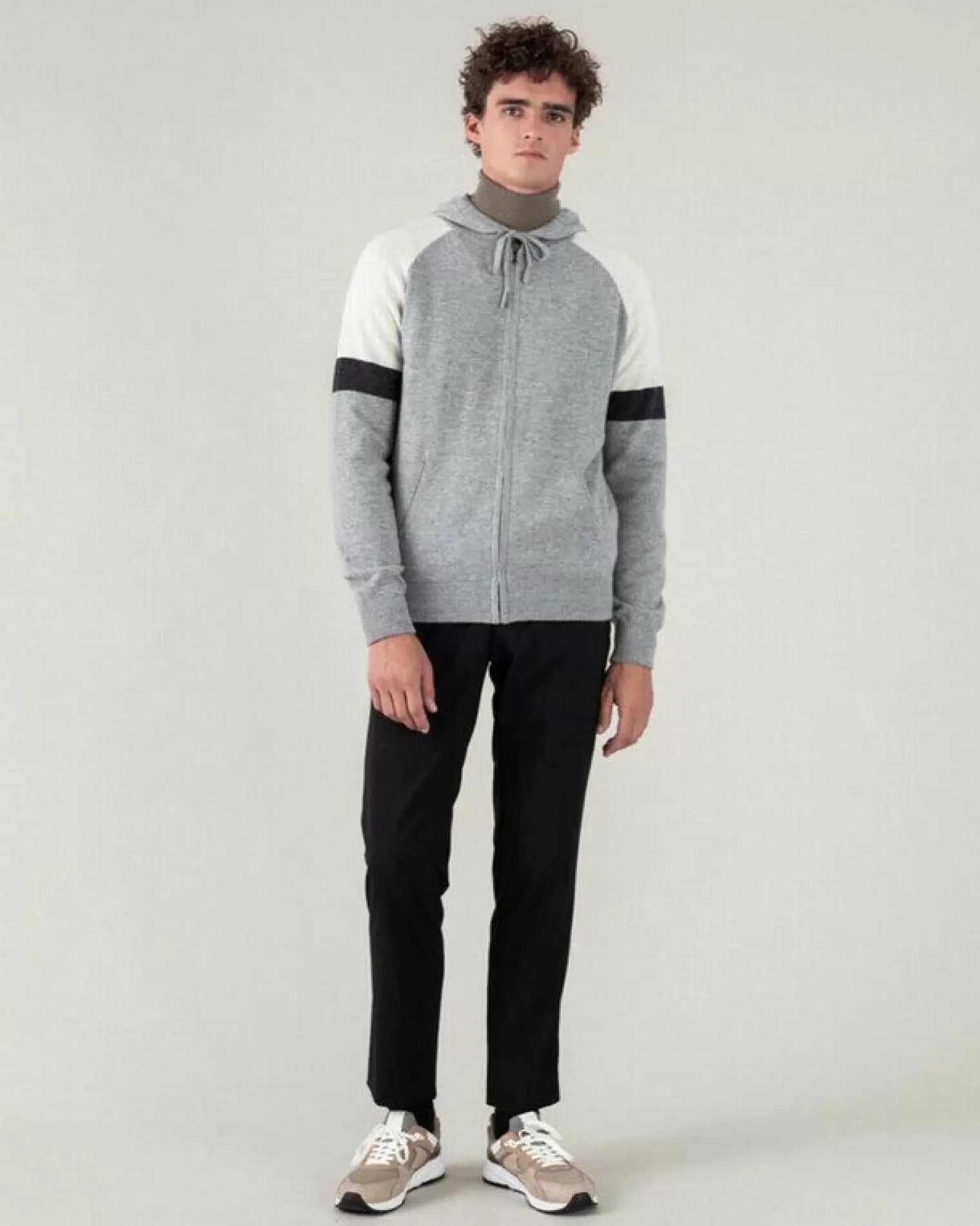 Kujten Jackets & Vests>Tricolor Sleeve Zipped Cashmere Cardigan Gris Chine