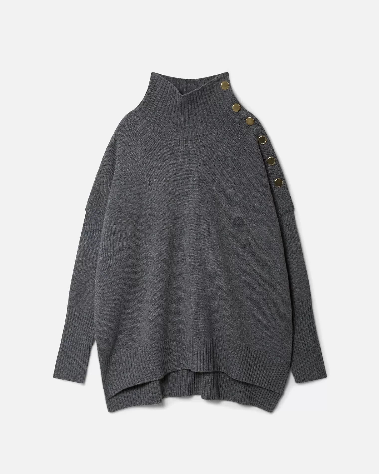 Kujten Sweaters & Sweatshirts>Turtleneck Buttons Cashmere Sweater Gris Flanelle