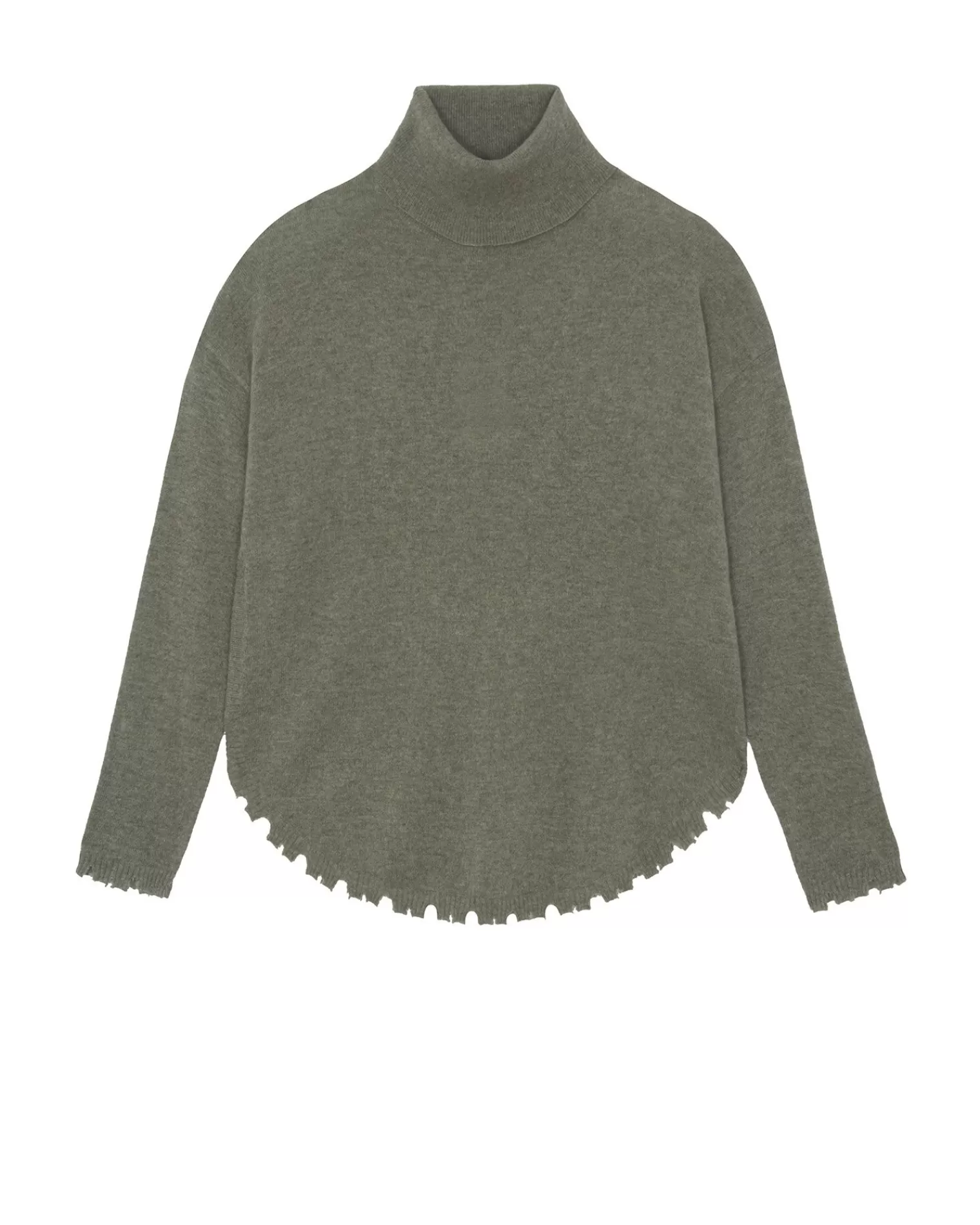 Kujten Sweaters & Sweatshirts>Turtleneck Cashmere Sweater, 2-Threads Kaki Chine