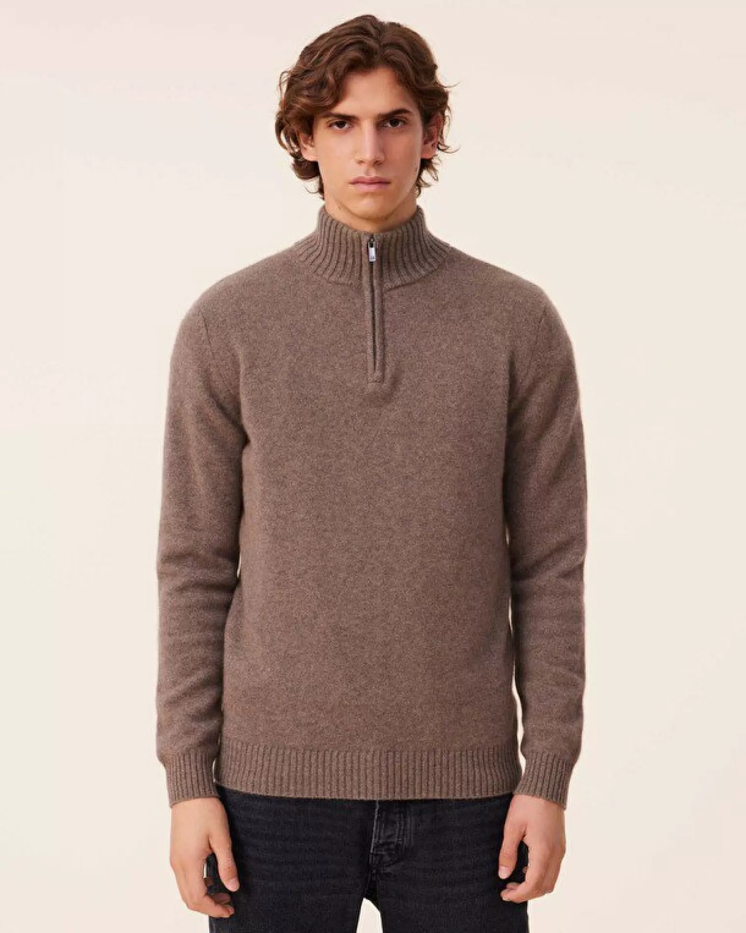 Kujten Sweaters & Sweatshirts>Turtleneck Cashmere Sweater, 4-Threads Taupe Mouline