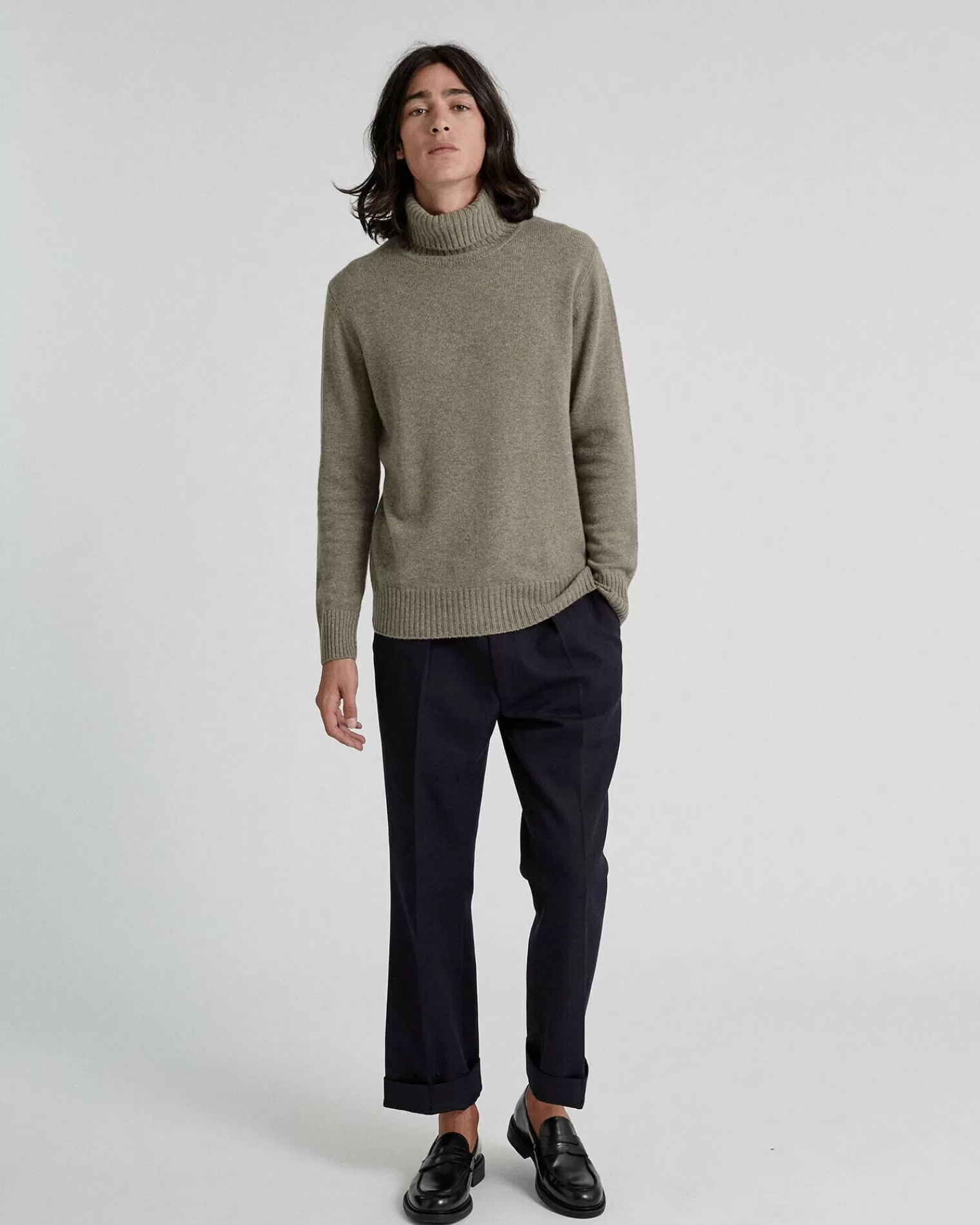 Kujten Sweaters & Sweatshirts>Turtleneck Long-Sleeves Cashmere Sweater, 4-Threads Kaki Chine