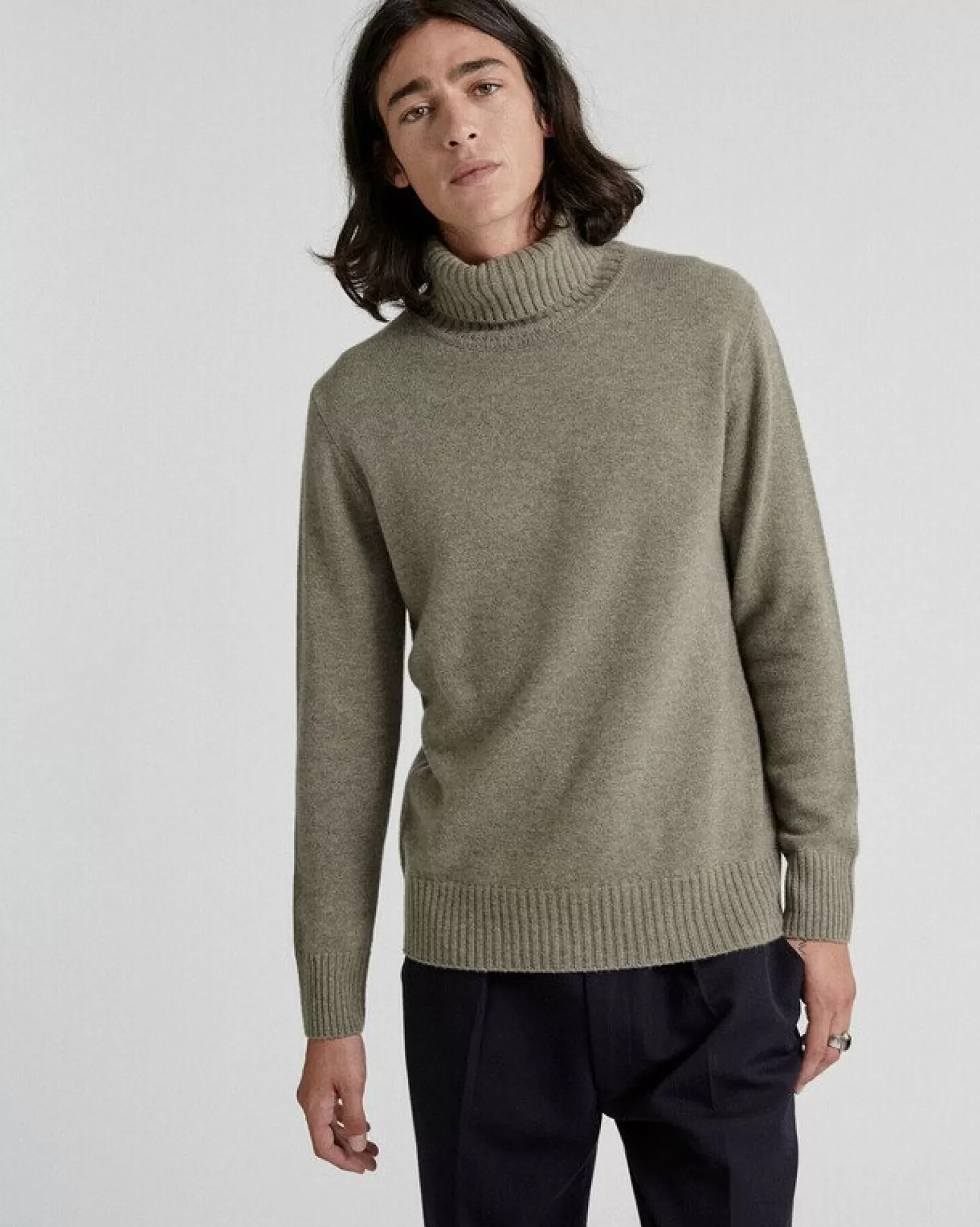 Kujten Sweaters & Sweatshirts>Turtleneck Long-Sleeves Cashmere Sweater, 4-Threads Kaki Chine