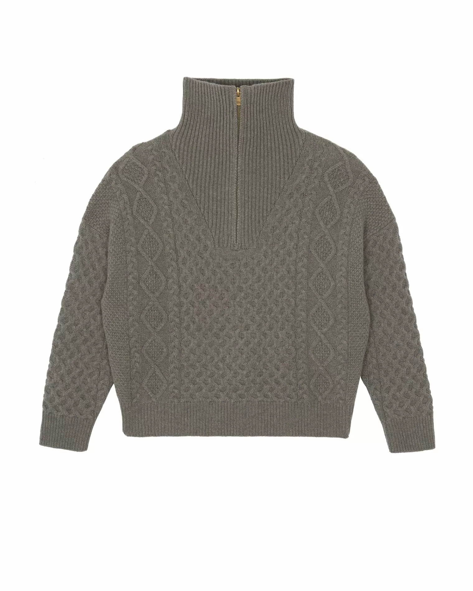 Kujten Sweaters & Sweatshirts>Twisted Cashmere Half Zip Neck Sweater, 6-Threads Taupe Mouline