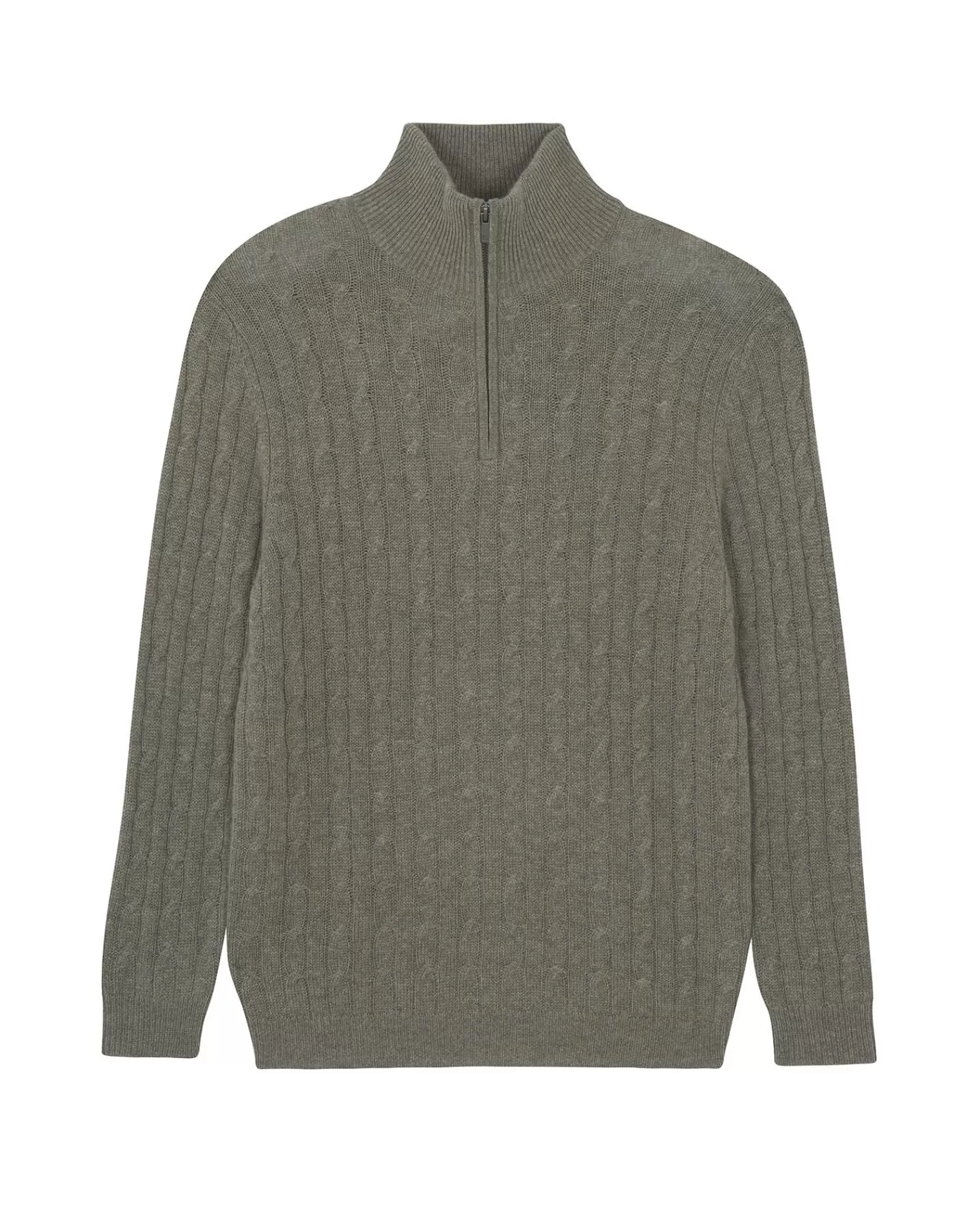 Kujten Sweaters & Sweatshirts>Twisted Cashmere Half Zip Sweater, 4-Threads Kaki Chine