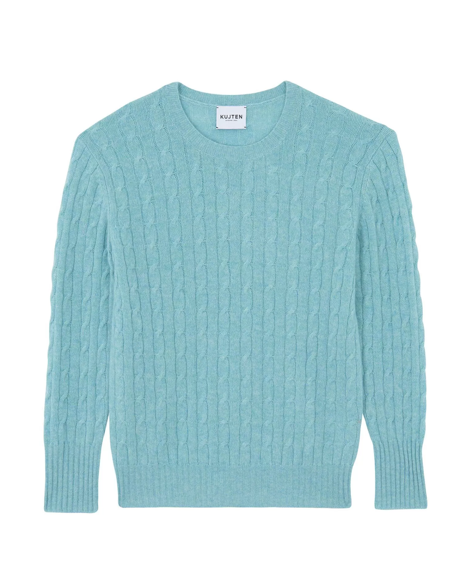 Kujten Sweaters & Sweatshirts>Twisted Round Neck Cashmere Sweater Turquoise Pacific