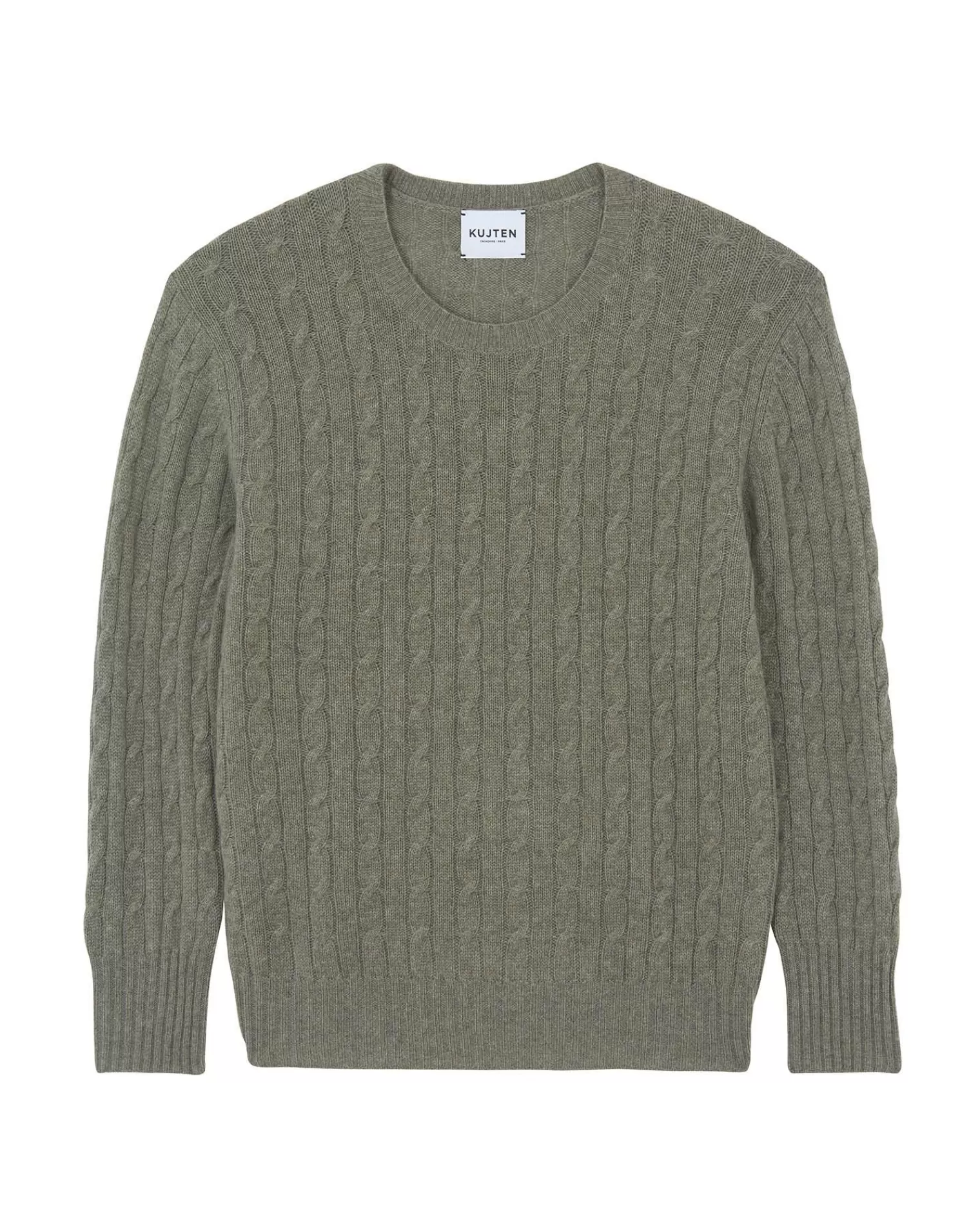 Kujten Sweaters & Sweatshirts>Twisted Round Neck Cashmere Sweater Kaki Chine