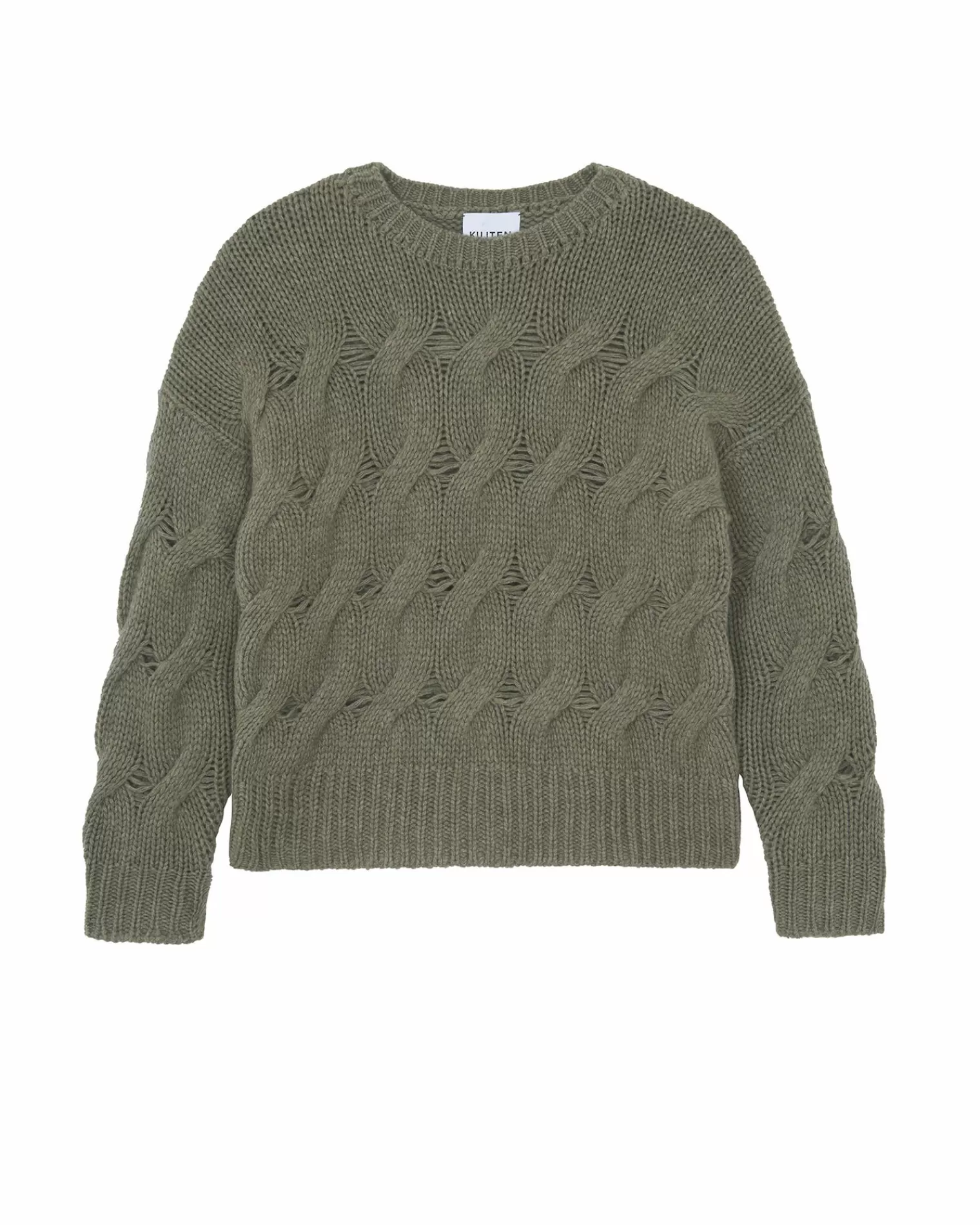 Kujten Sweaters & Sweatshirts>Twisted Round Neck Cashmere Sweater, 10-Threads Kaki Chine