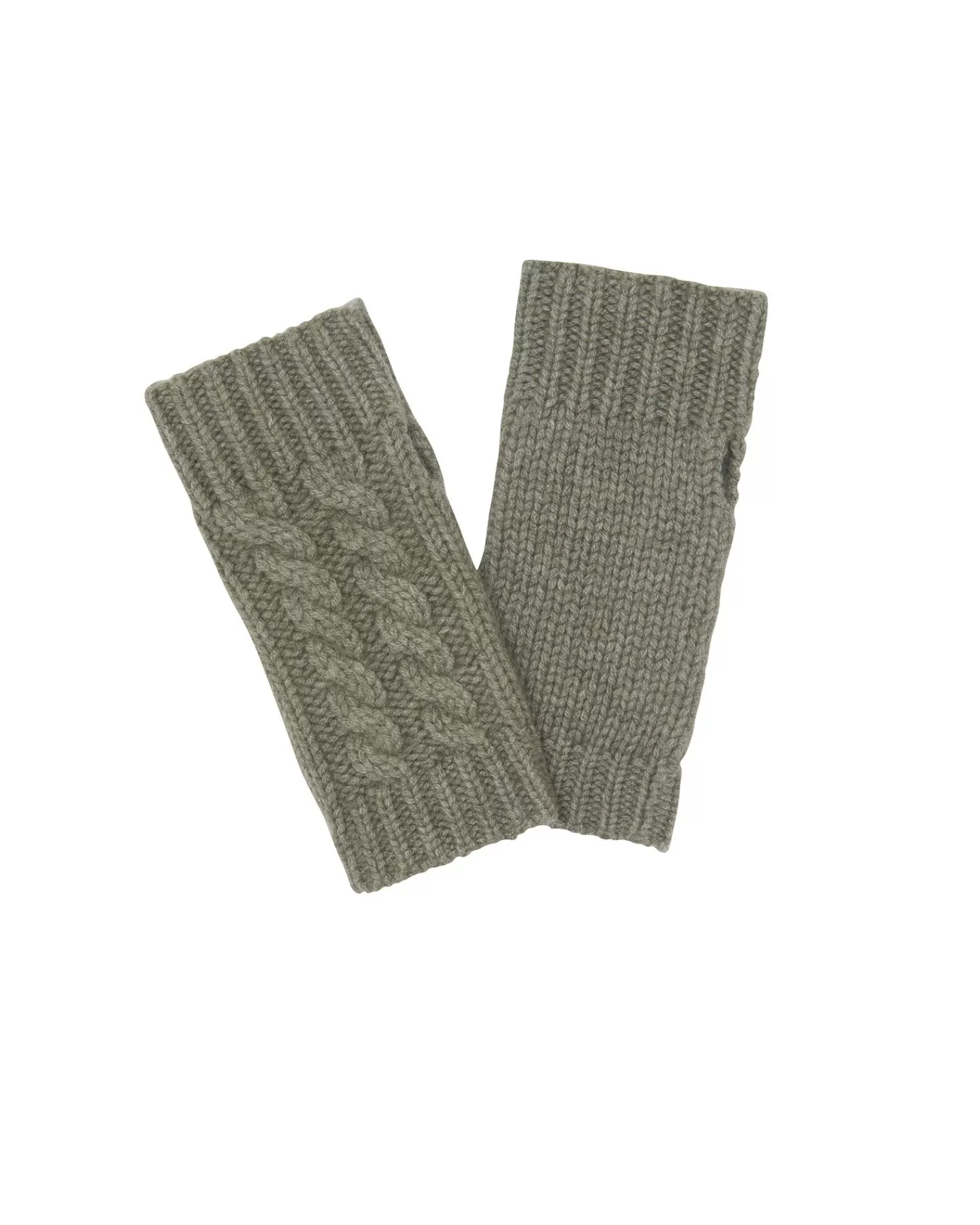 Kujten Gloves & Mittens>Twisted Short Cashmere Mittens, 12-Threads Kaki Chine