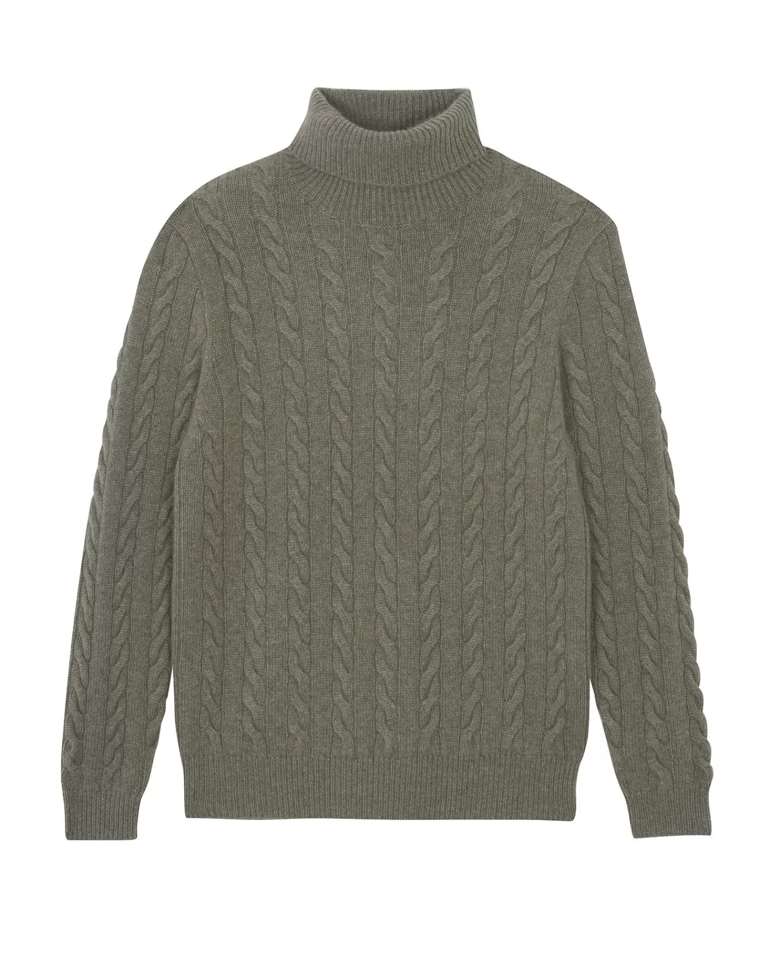 Kujten Sweaters & Sweatshirts>Twisted Turtleneck Cashmere Sweater, 8-Threads Kaki Chine