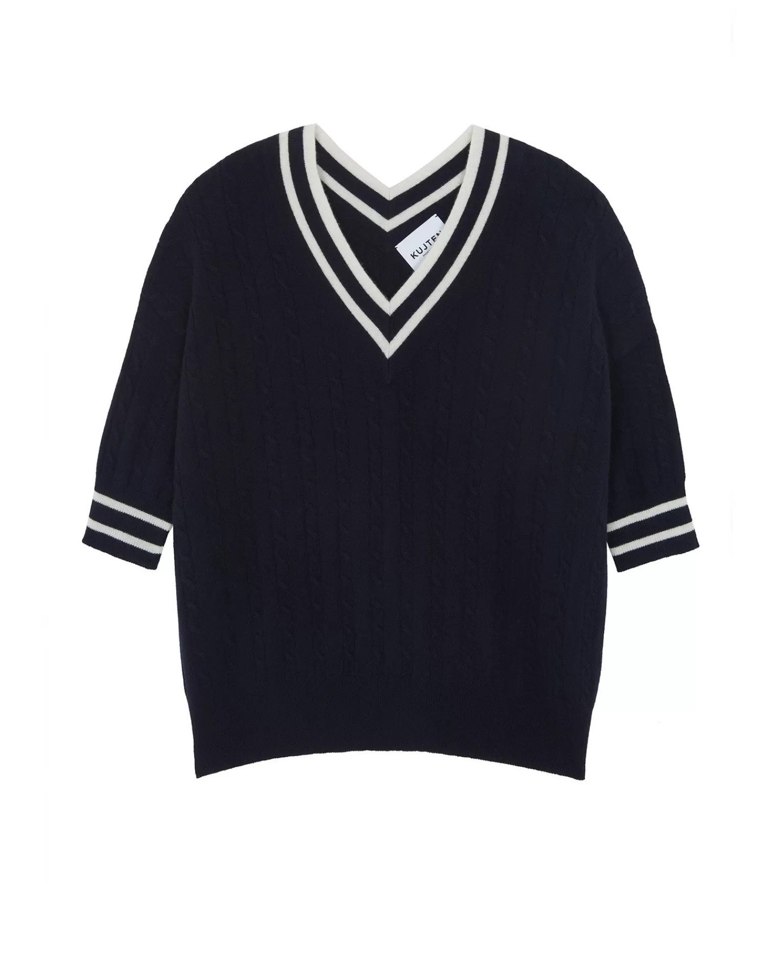 Kujten Sweaters & Sweatshirts>Twisted V-Neck Cashmere Sweater, 2-Threads Bleu Marine Fonce