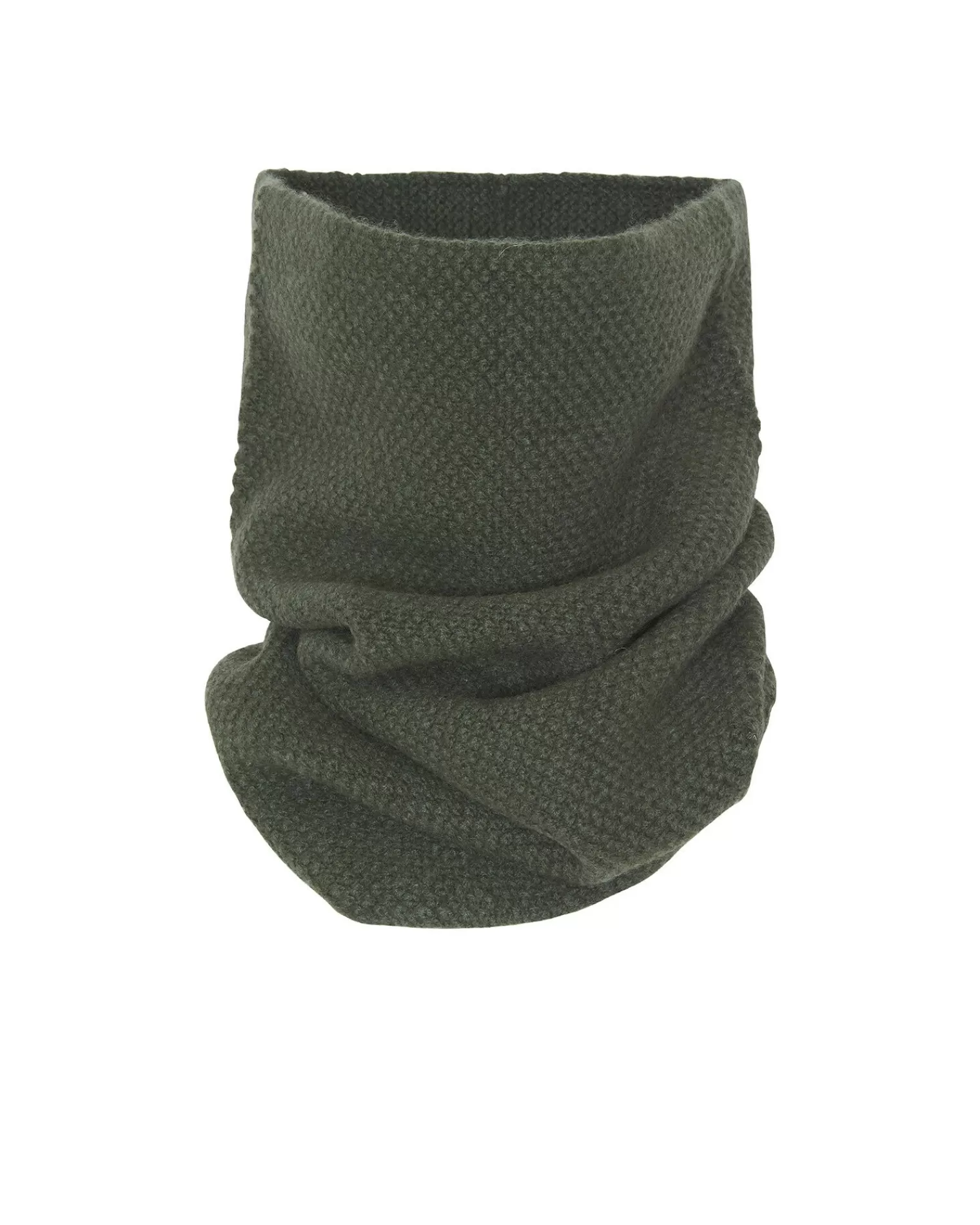 Kujten Scarves & Snoods>Unisex Moss Stitched Cashmere Snood Kaki Fonce