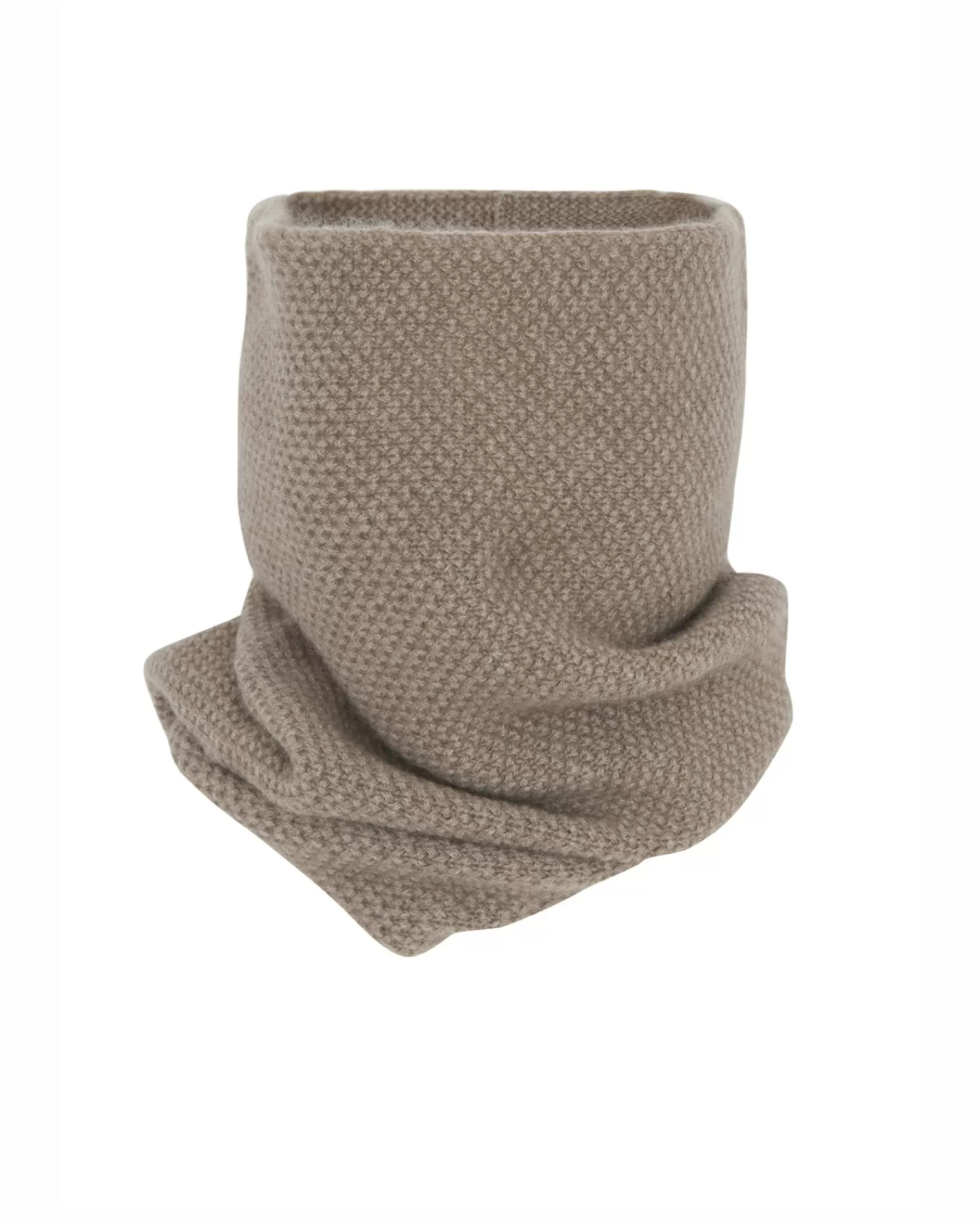 Kujten Scarves & Snoods>Unisex Moss Stitched Cashmere Snood, 6-Threads Beige Taupe