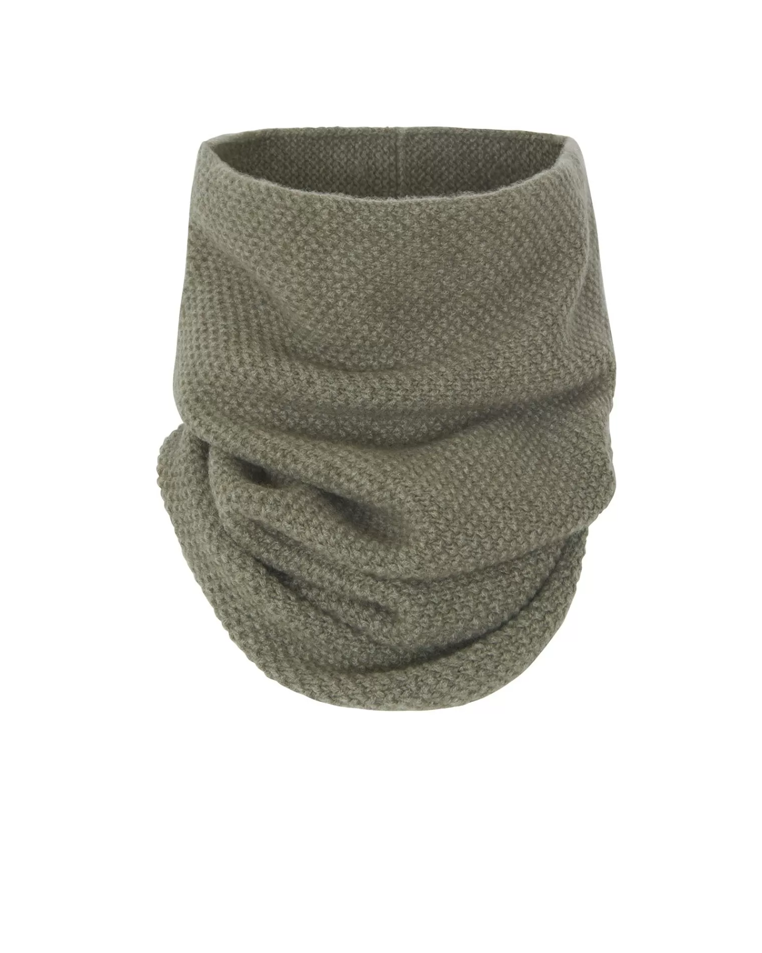 Kujten Scarves & Snoods>Unisex Moss Stitched Cashmere Snood, 6-Threads Kaki Chine