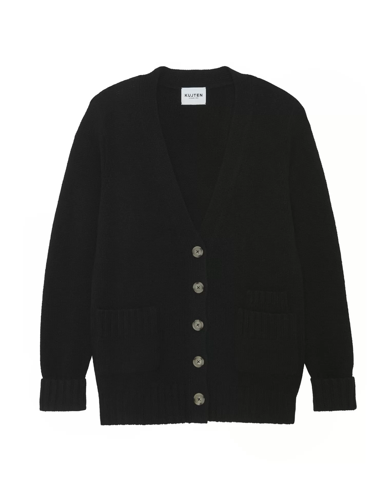 Kujten Jackets & Vests>Unisex Oversize Cashmere Cardigan Noir