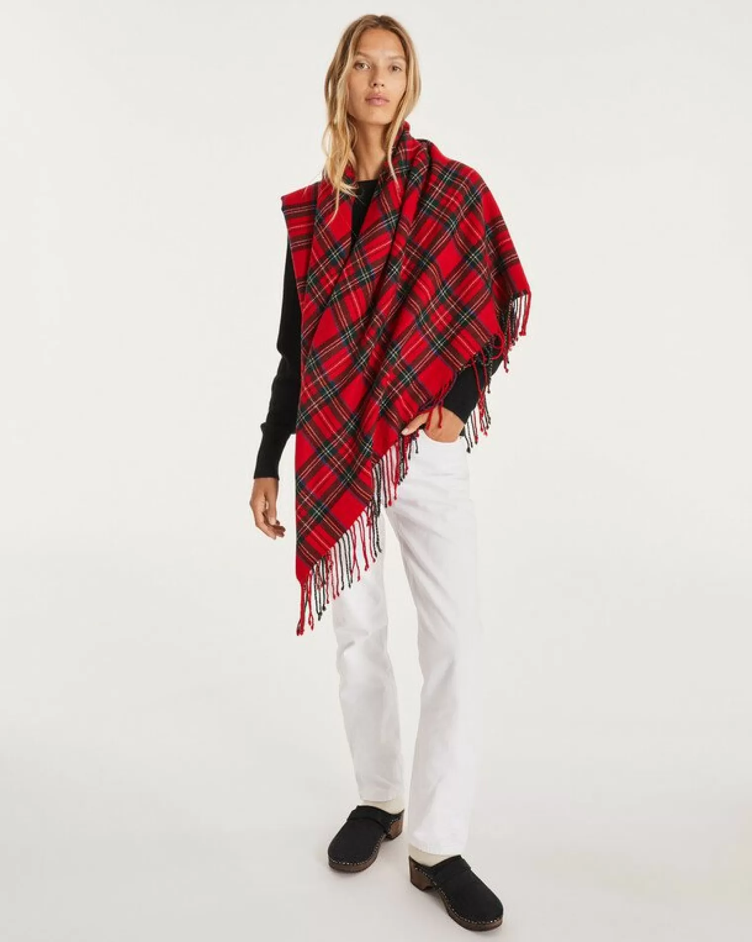 Kujten Scarves & Snoods>Very Large Fringed Bandana Rouge Tomato