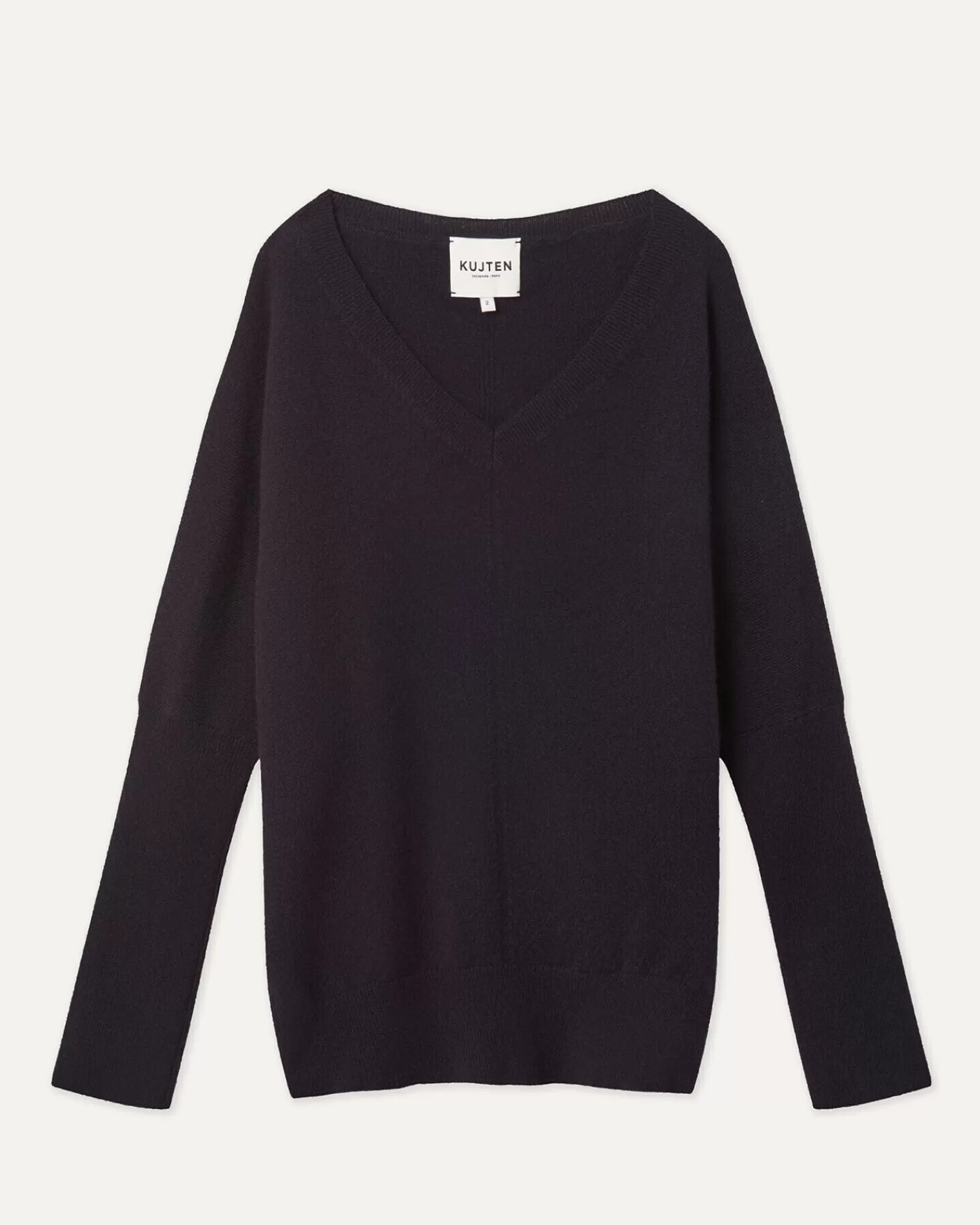 Kujten Sweaters & Sweatshirts>V-Neck Bat Sleeves Cashmere Sweater Bleu Marine Fonce