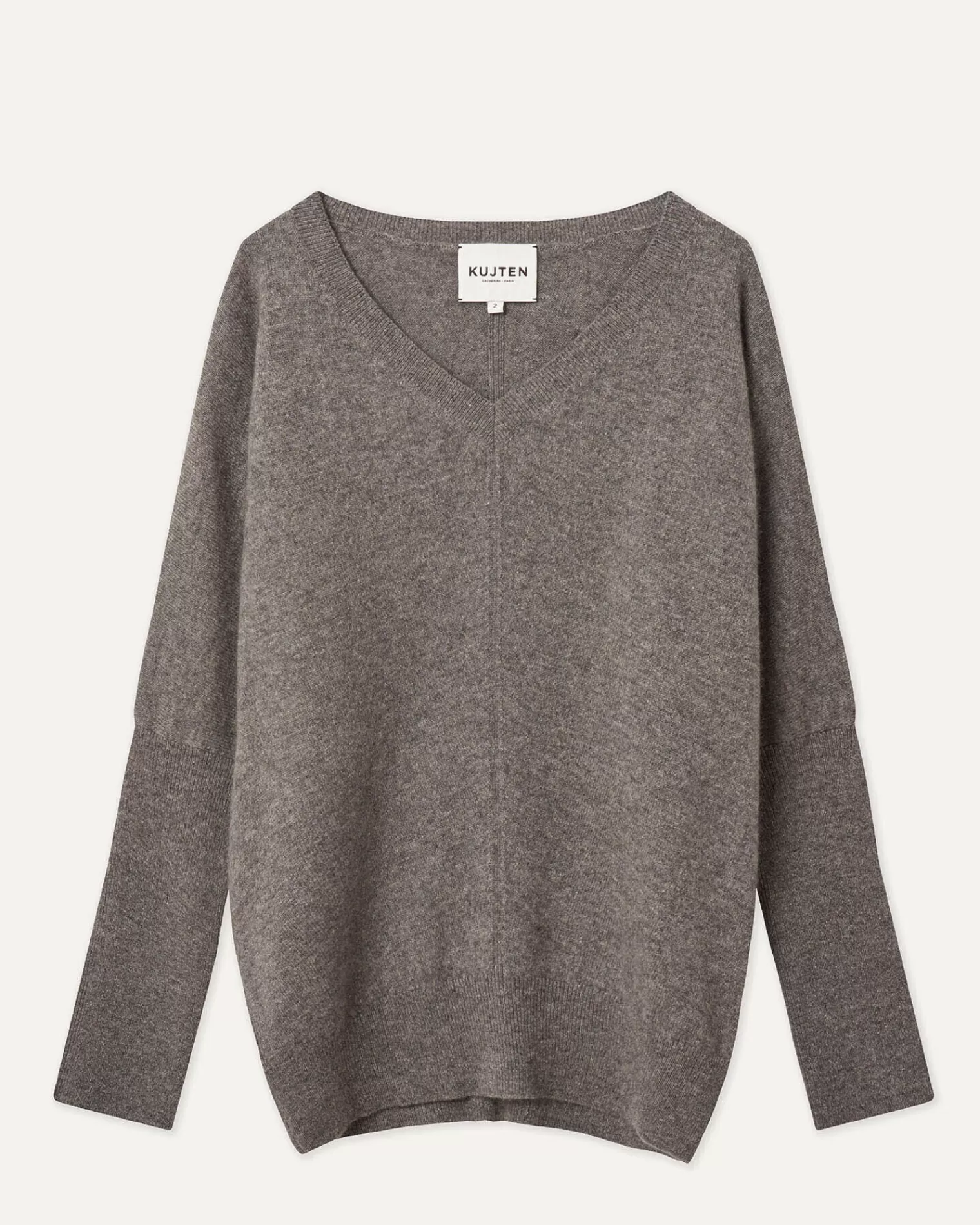 Kujten Sweaters & Sweatshirts>V-Neck Bat Sleeves Cashmere Sweater Gris Flanelle