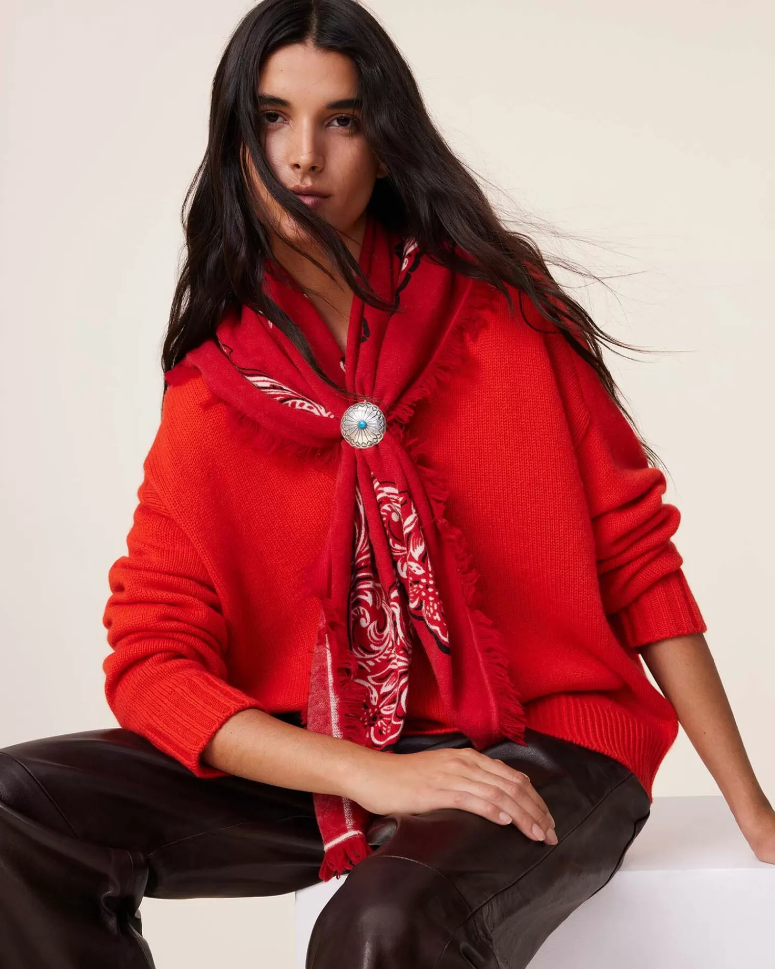 Kujten Sweaters & Sweatshirts>V-Neck Cashmere Sweater, 6-Threads Orange Rosso