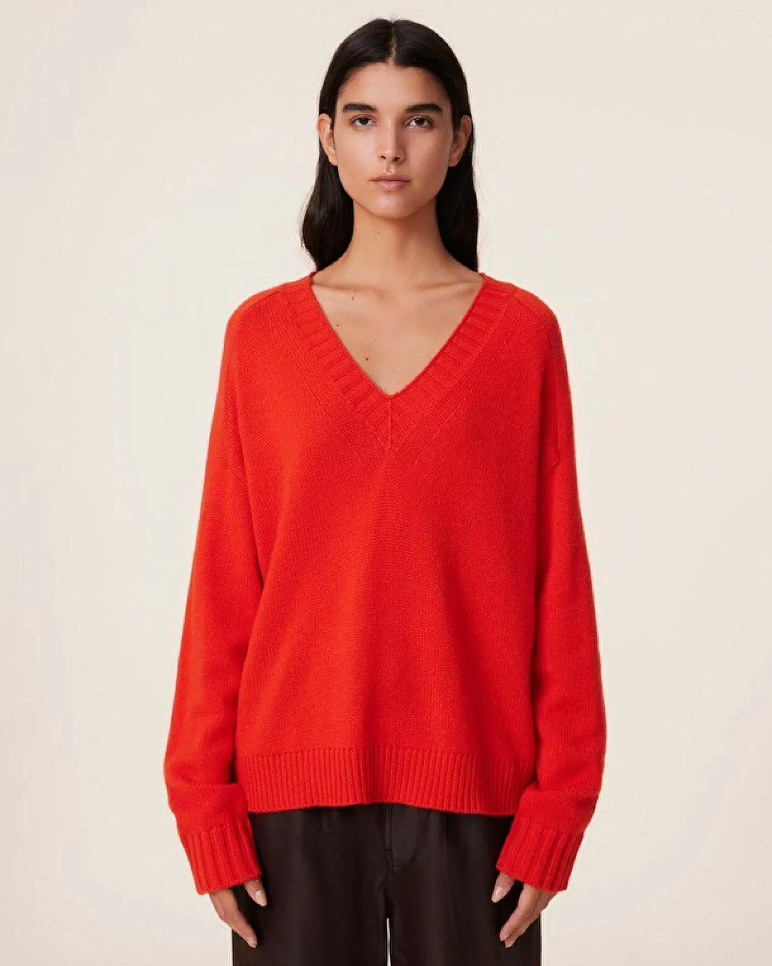 Kujten Sweaters & Sweatshirts>V-Neck Cashmere Sweater, 6-Threads Orange Rosso