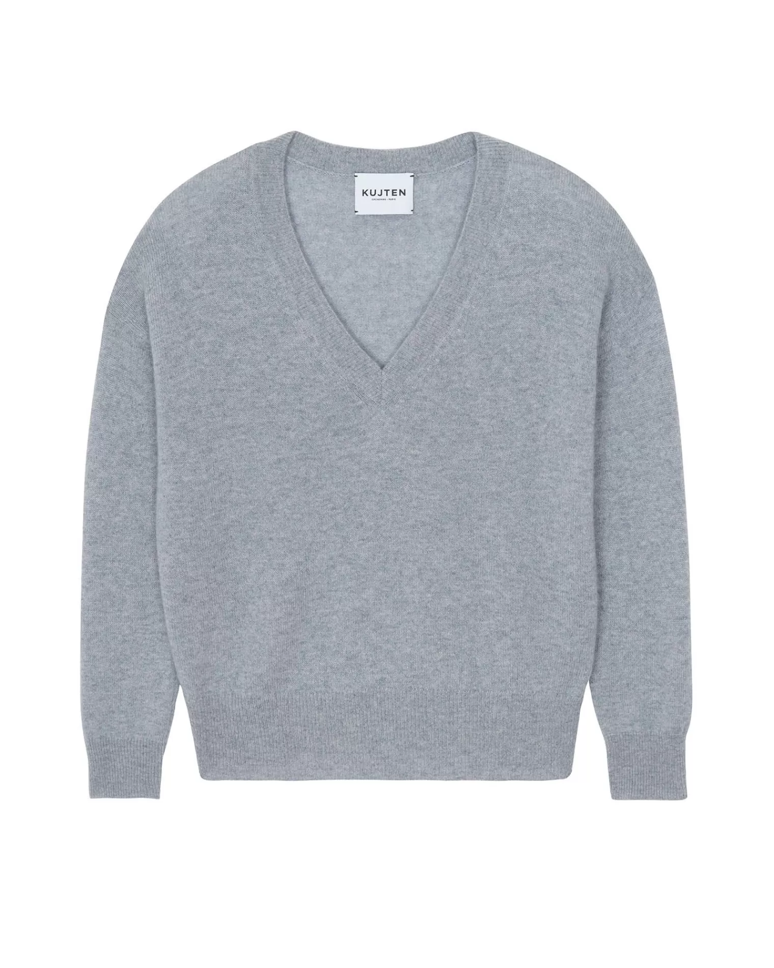 Kujten Sweaters & Sweatshirts>V-Neck Cashmere Sweater Boyfriend Gris Chine