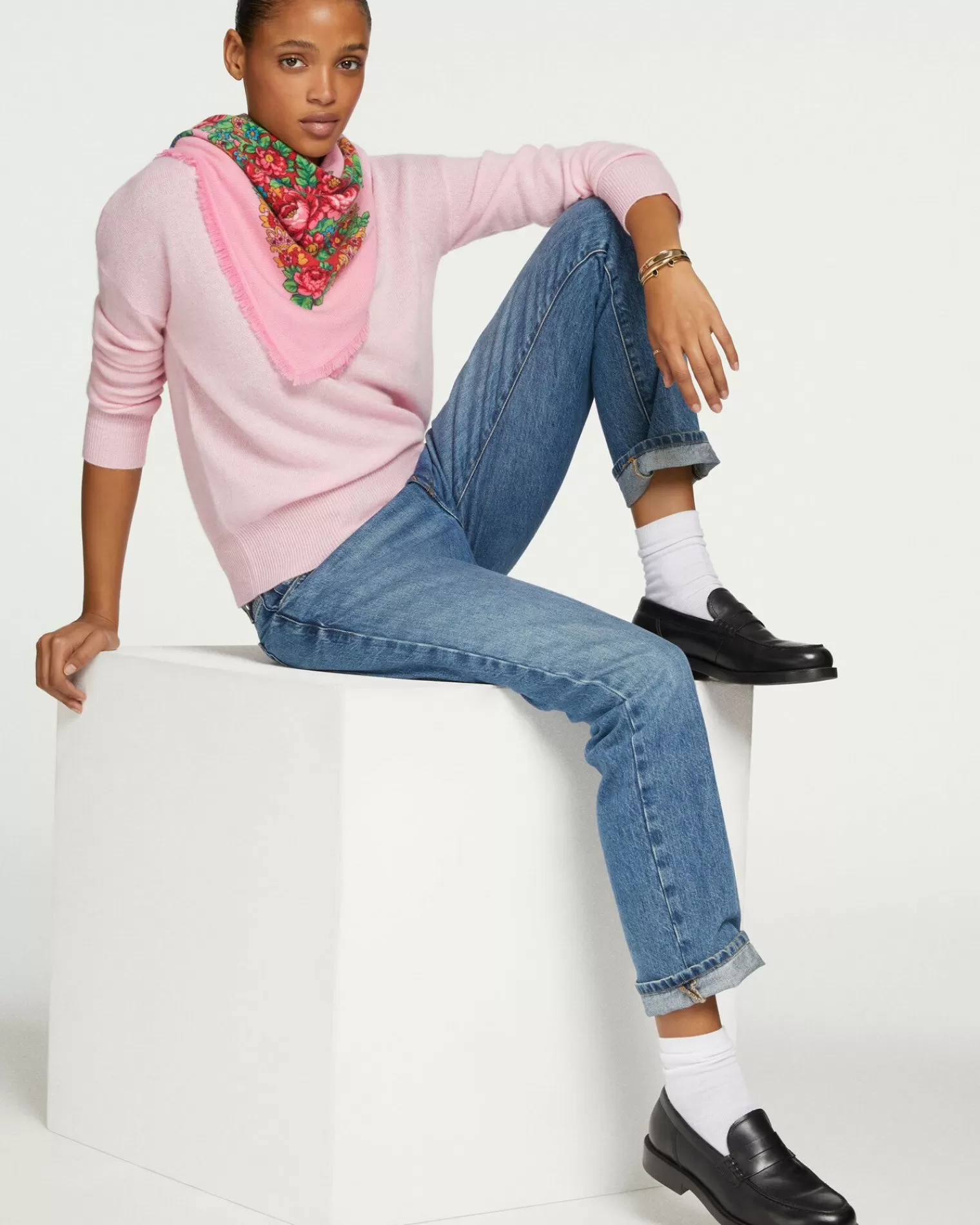 Kujten Sweaters & Sweatshirts>V-Neck Cashmere Sweater Boyfriend Candy Pink