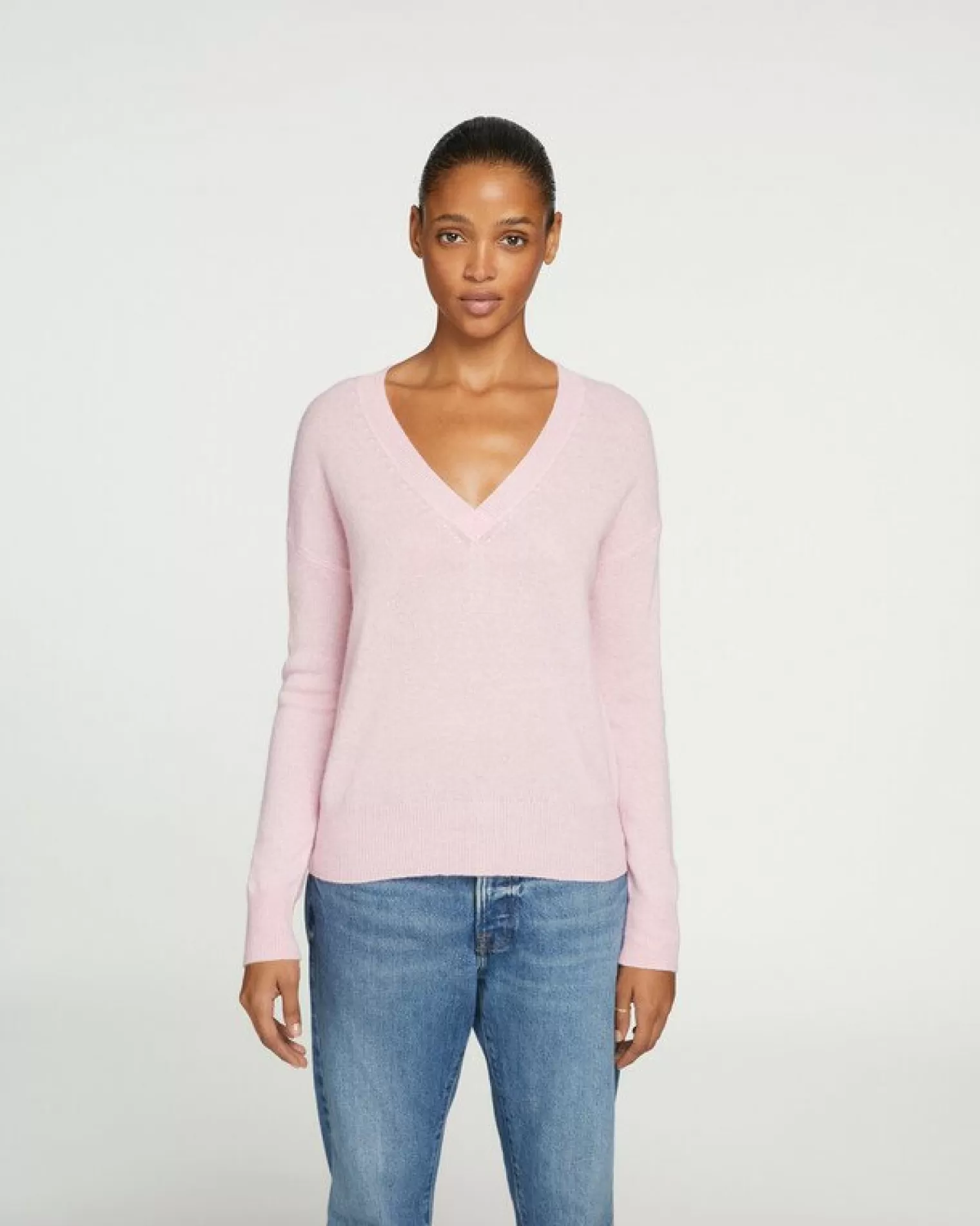 Kujten Sweaters & Sweatshirts>V-Neck Cashmere Sweater Boyfriend Candy Pink