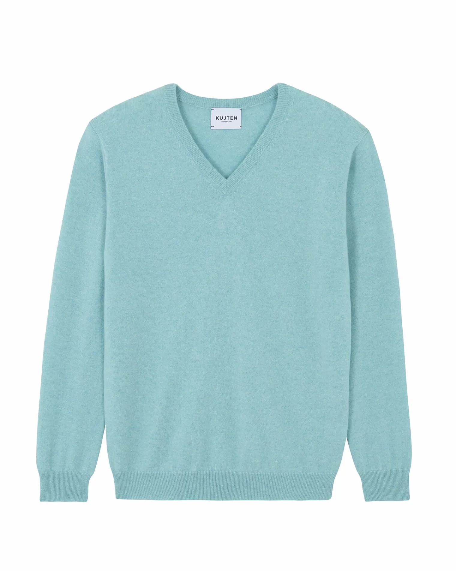 Kujten Sweaters & Sweatshirts>V-Neck Long Sleeves Cashmere Sweater Turquoise Pacific