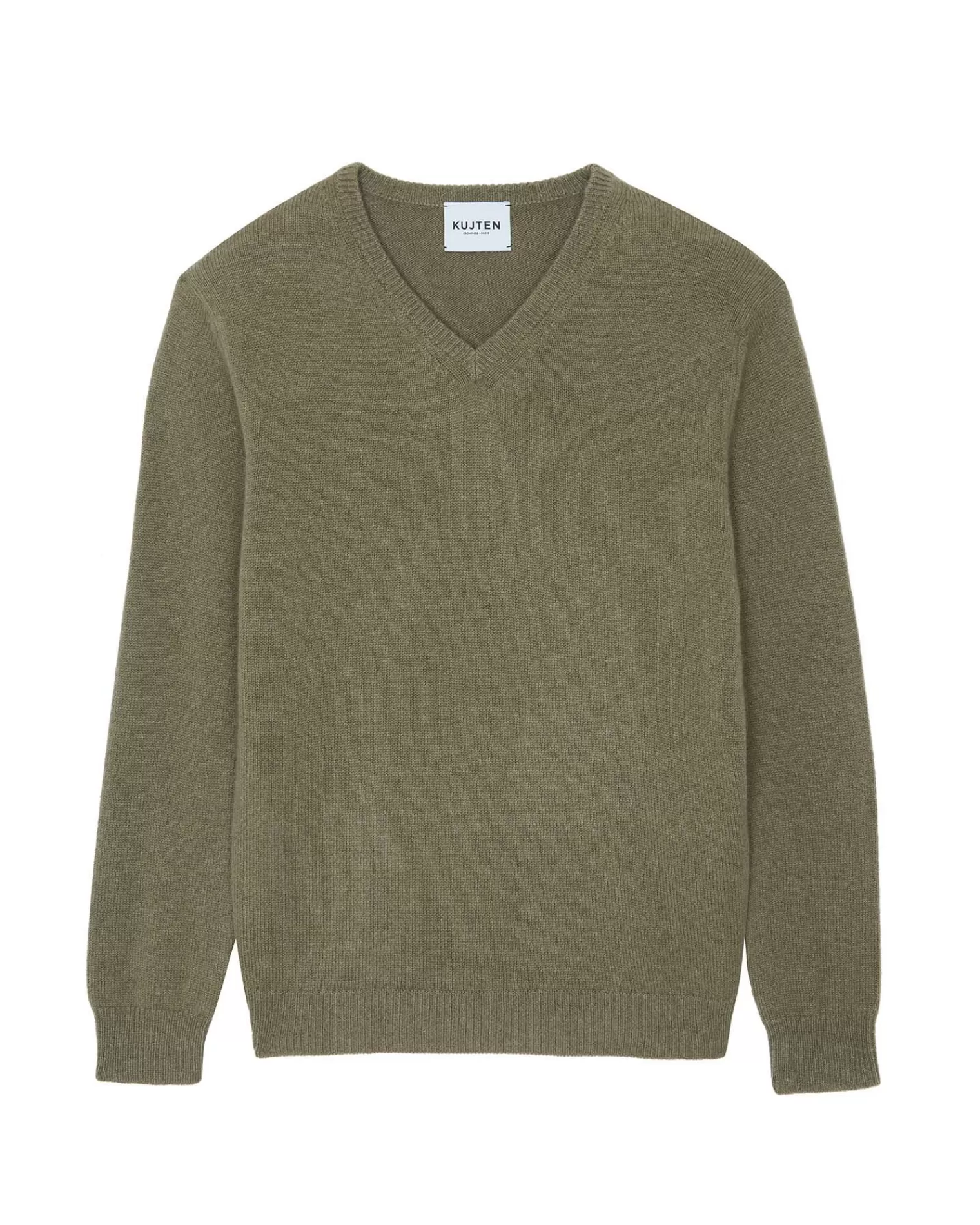 Kujten Sweaters & Sweatshirts>V-Neck Long Sleeves Cashmere Sweater Kaki Chine