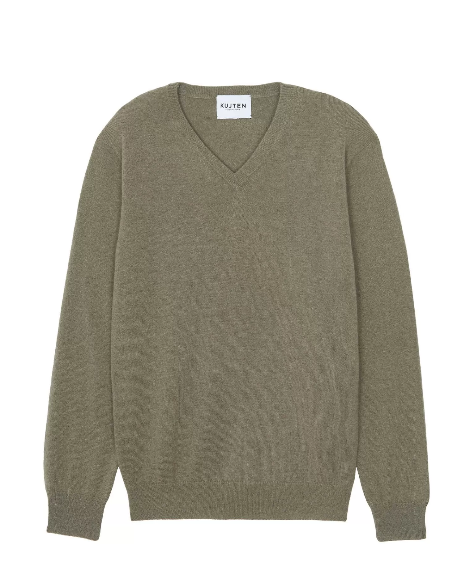 Kujten Sweaters & Sweatshirts>V-Neck Long Sleeves Cashmere Sweater Kaki Chine