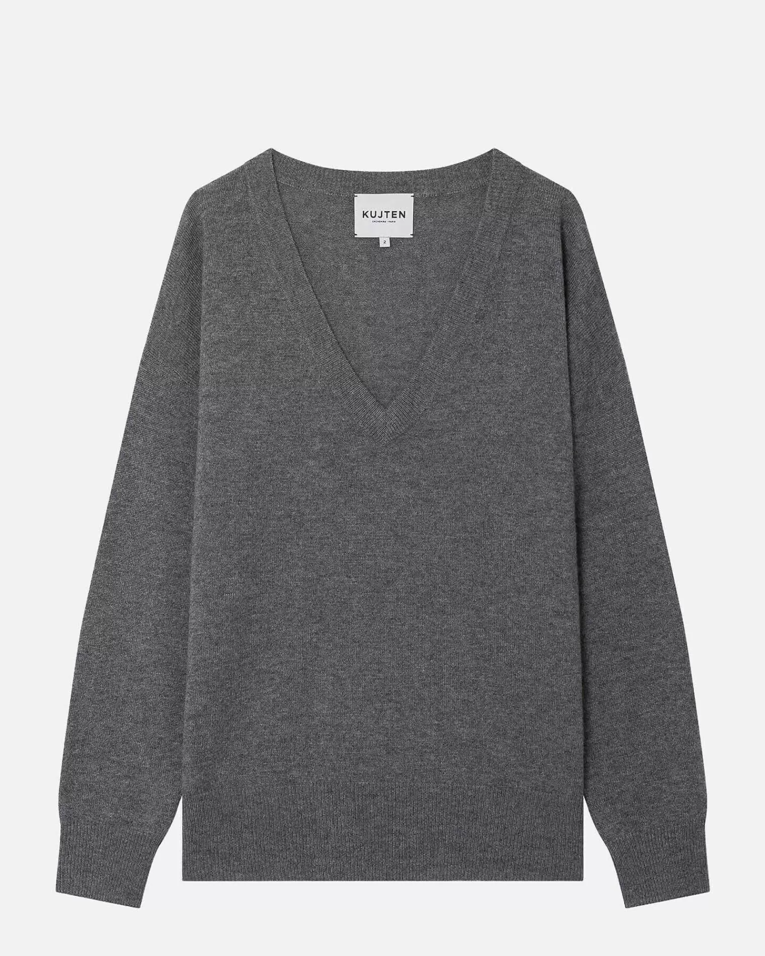 Kujten Sweaters & Sweatshirts>V-Neck Long Sleeves Cashmere Sweater Gris Flanelle