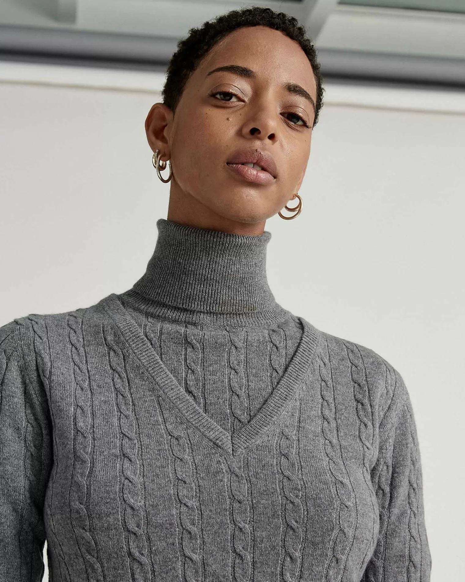 Kujten Sweaters & Sweatshirts>V-Neck Long Sleeves Cashmere Sweater Gris Flanelle