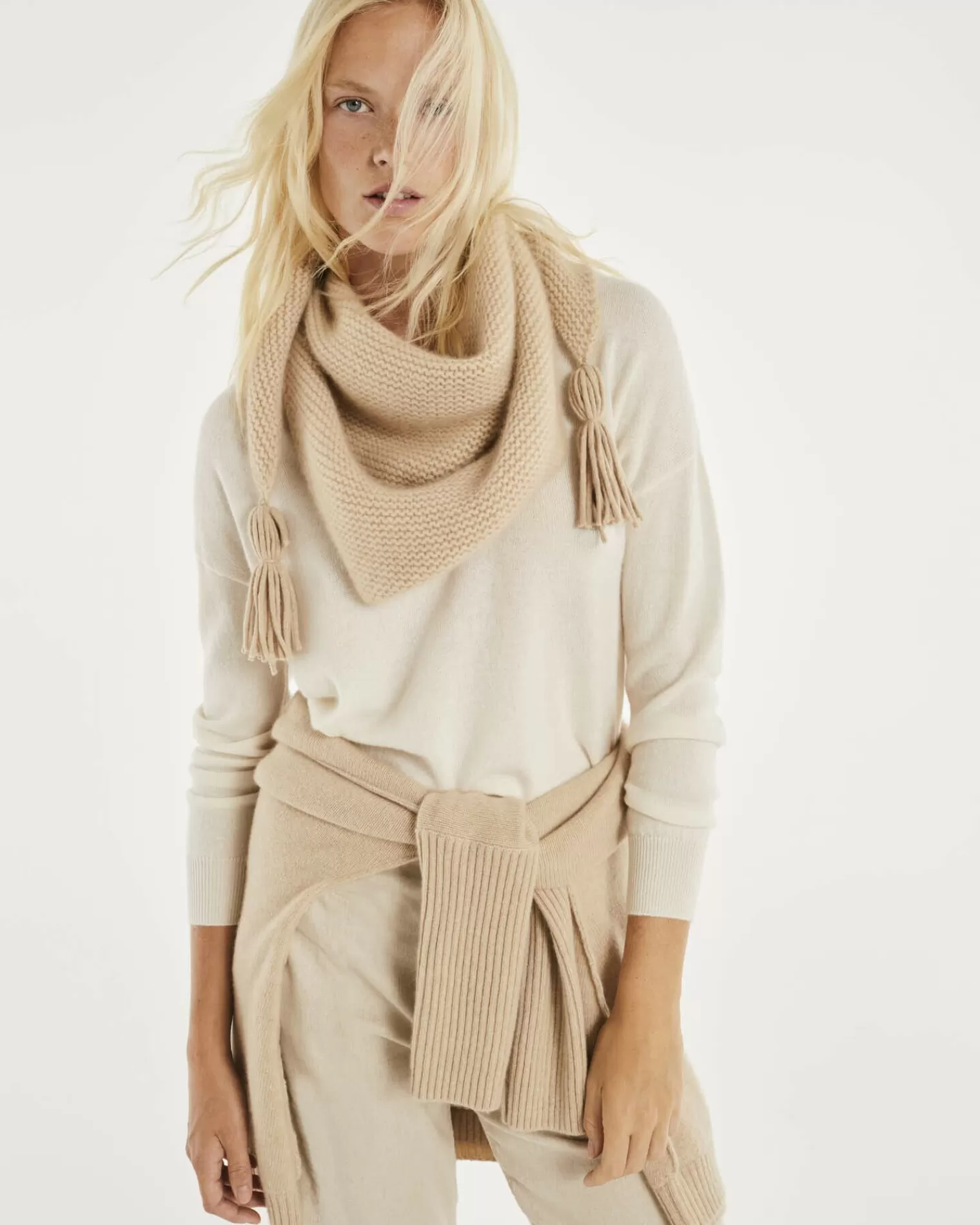 Kujten Sweaters & Sweatshirts>V-Neck Long Sleeves Cashmere Sweater Blanc