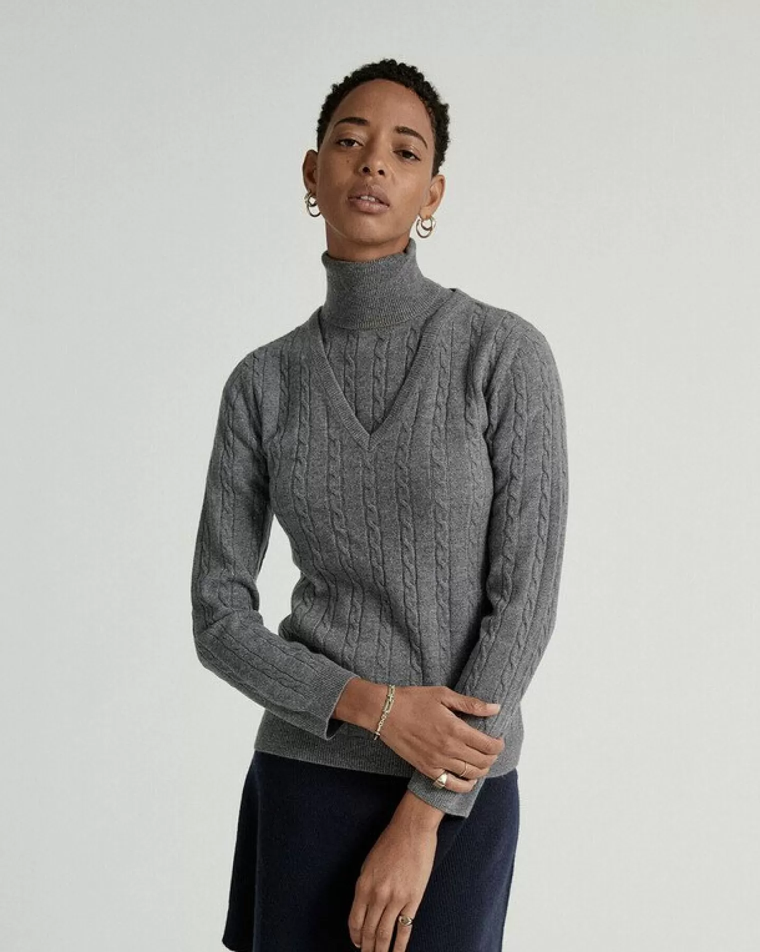 Kujten Sweaters & Sweatshirts>V-Neck Long Sleeves Cashmere Sweater Gris Flanelle