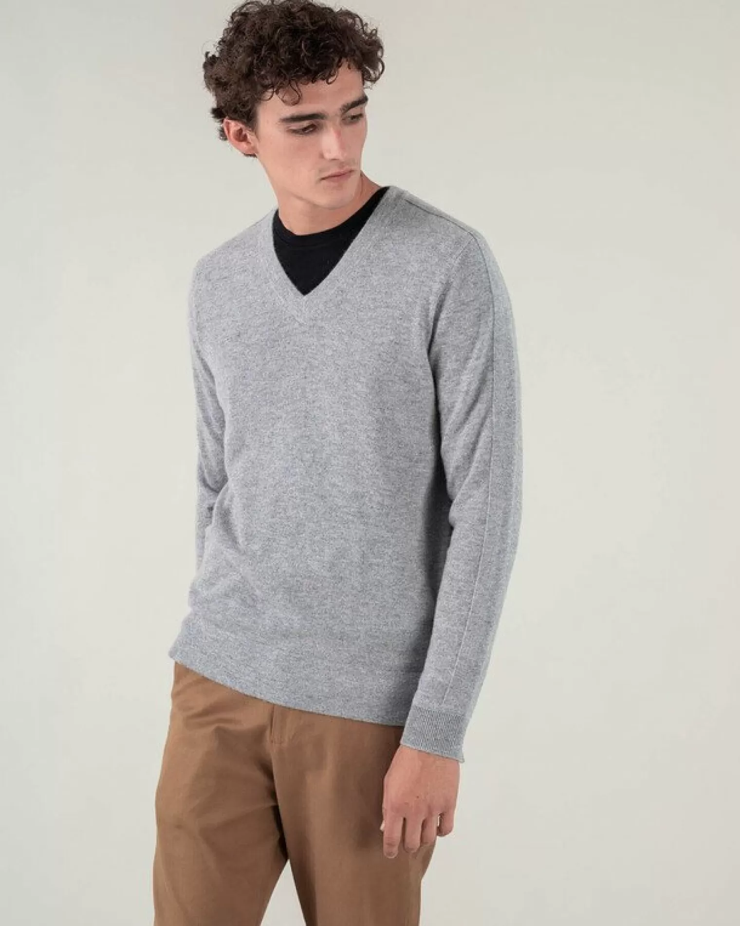 Kujten Sweaters & Sweatshirts>V-Neck Long Sleeves Cashmere Sweater Gris Chine