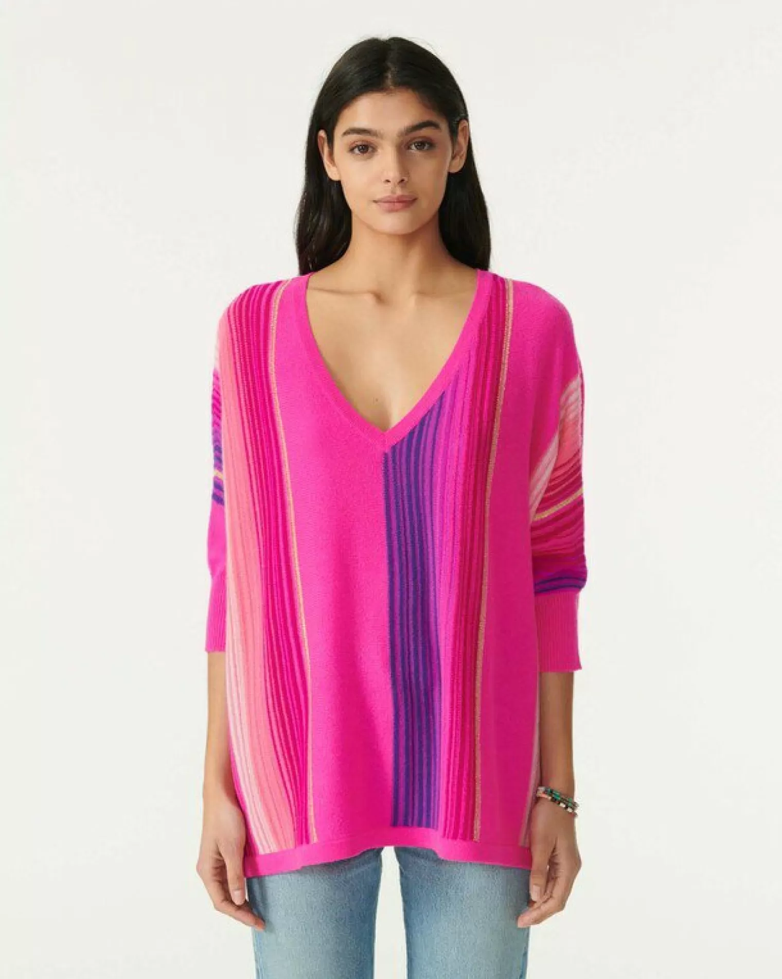 Kujten Sweaters & Sweatshirts>V-Neck Oversize Cashmere Sweater Rose Neon