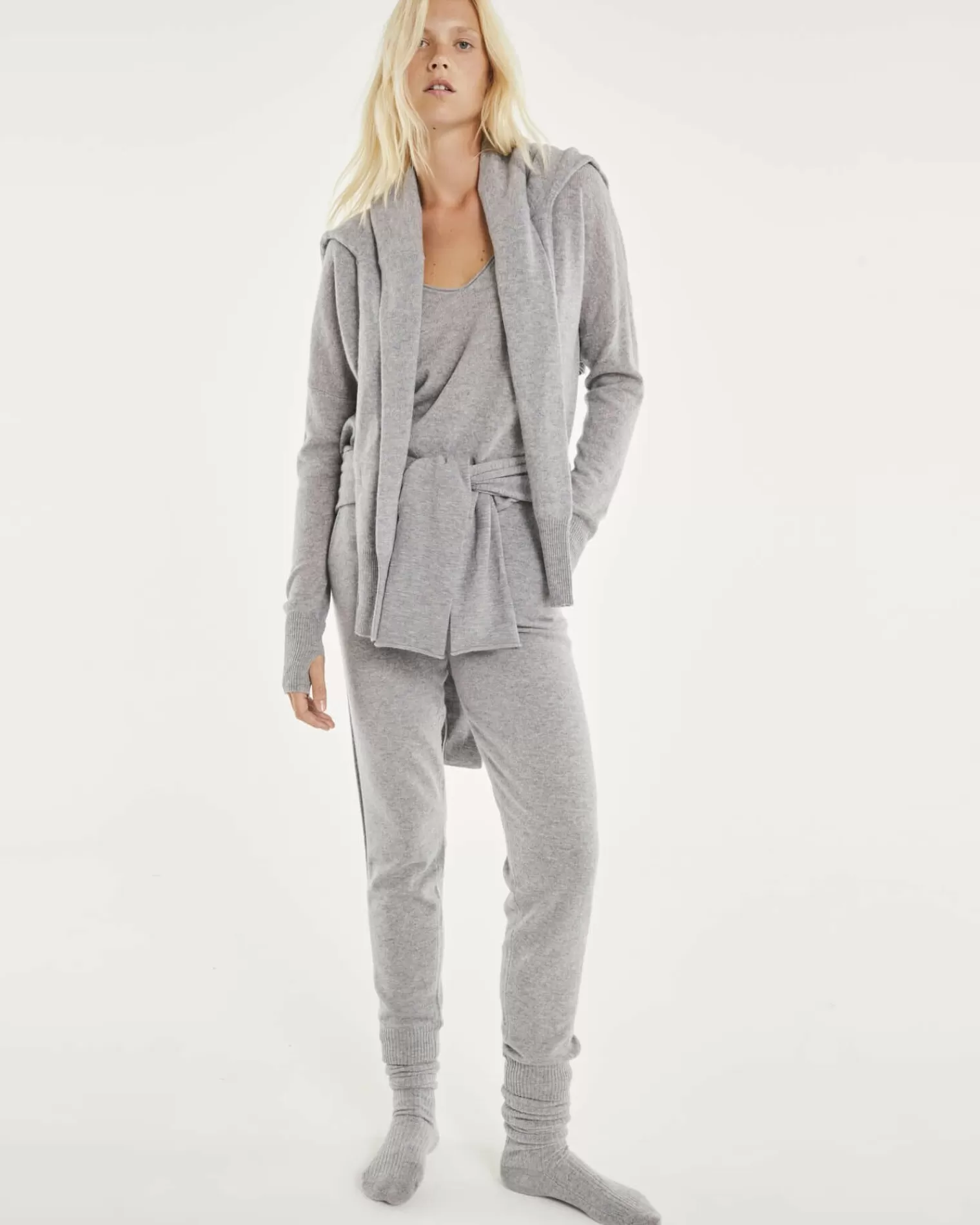 Kujten Joggings & Leggings>Woman Cashmere Jogging With Large Hem Gris Chine