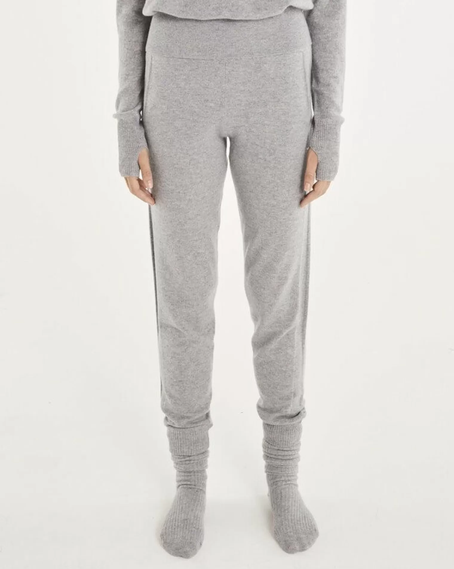 Kujten Joggings & Leggings>Woman Cashmere Jogging With Large Hem Gris Chine