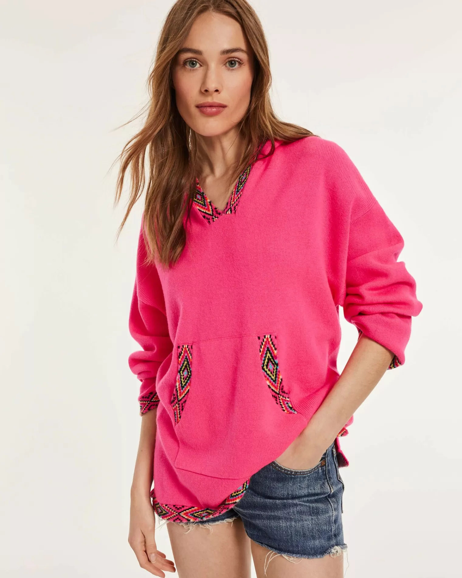 Kujten Capes & Ponchos>Woman Oversized Cashmere Poncho Rose Fluo