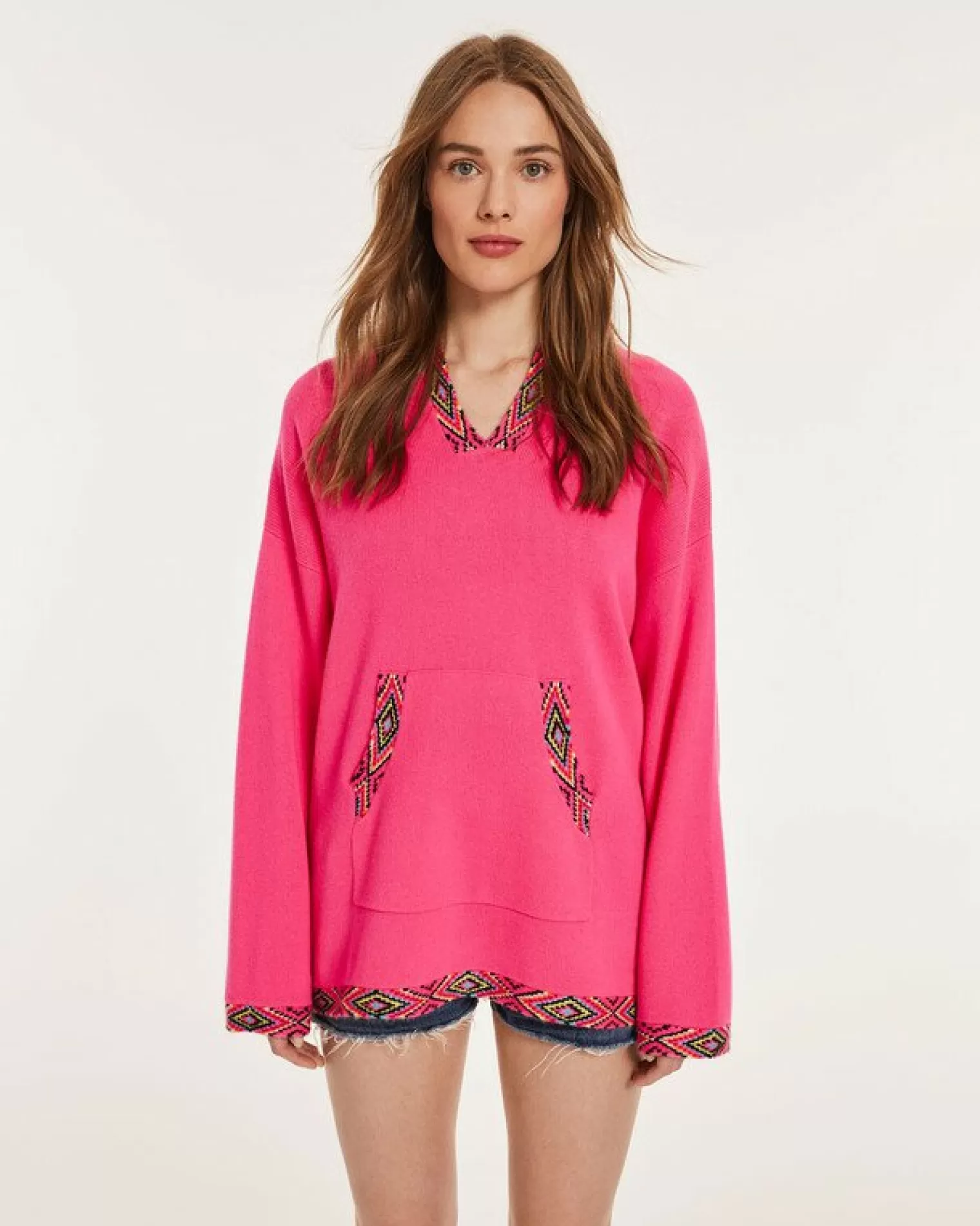 Kujten Capes & Ponchos>Woman Oversized Cashmere Poncho Rose Fluo