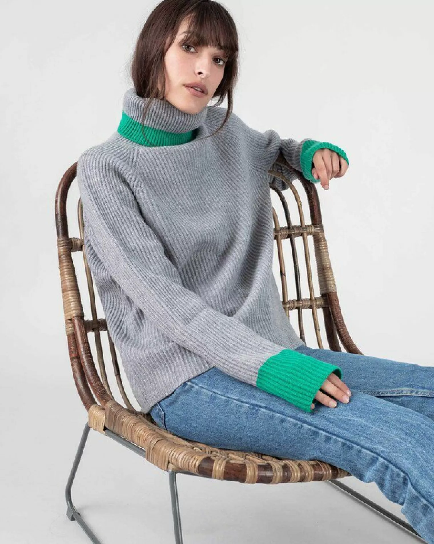 Kujten Sweaters & Sweatshirts>Woman Raglan Turtleneck Cashmere Sweater Gris Chine