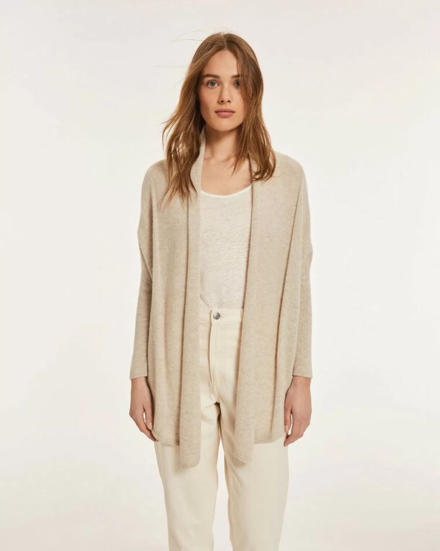 Kujten Jackets & Vests>Woman Shawl Collar Cashmere Vest Avoine