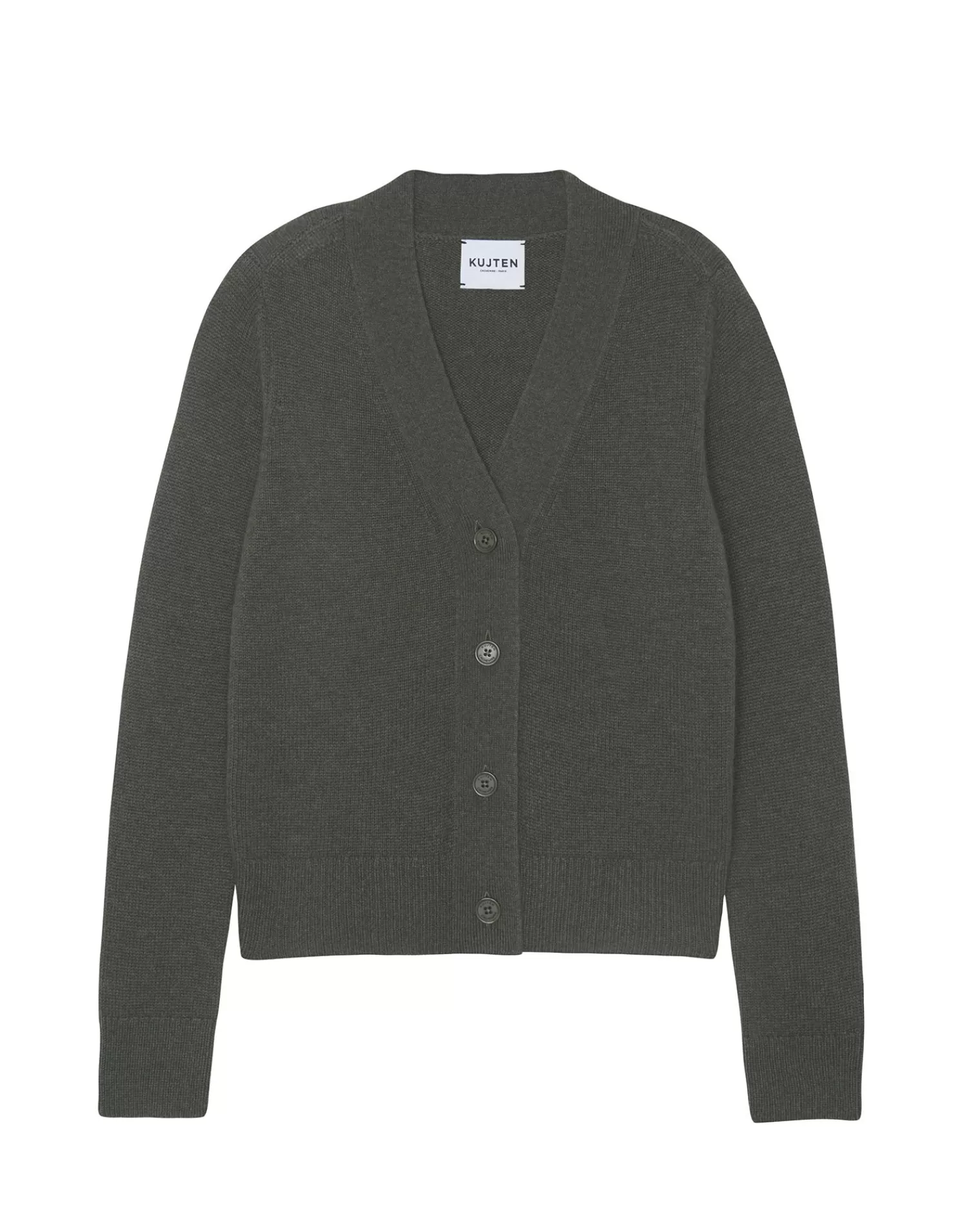 Kujten Jackets & Vests>Woman Short Cashmere Cardigan Kaki Fonce