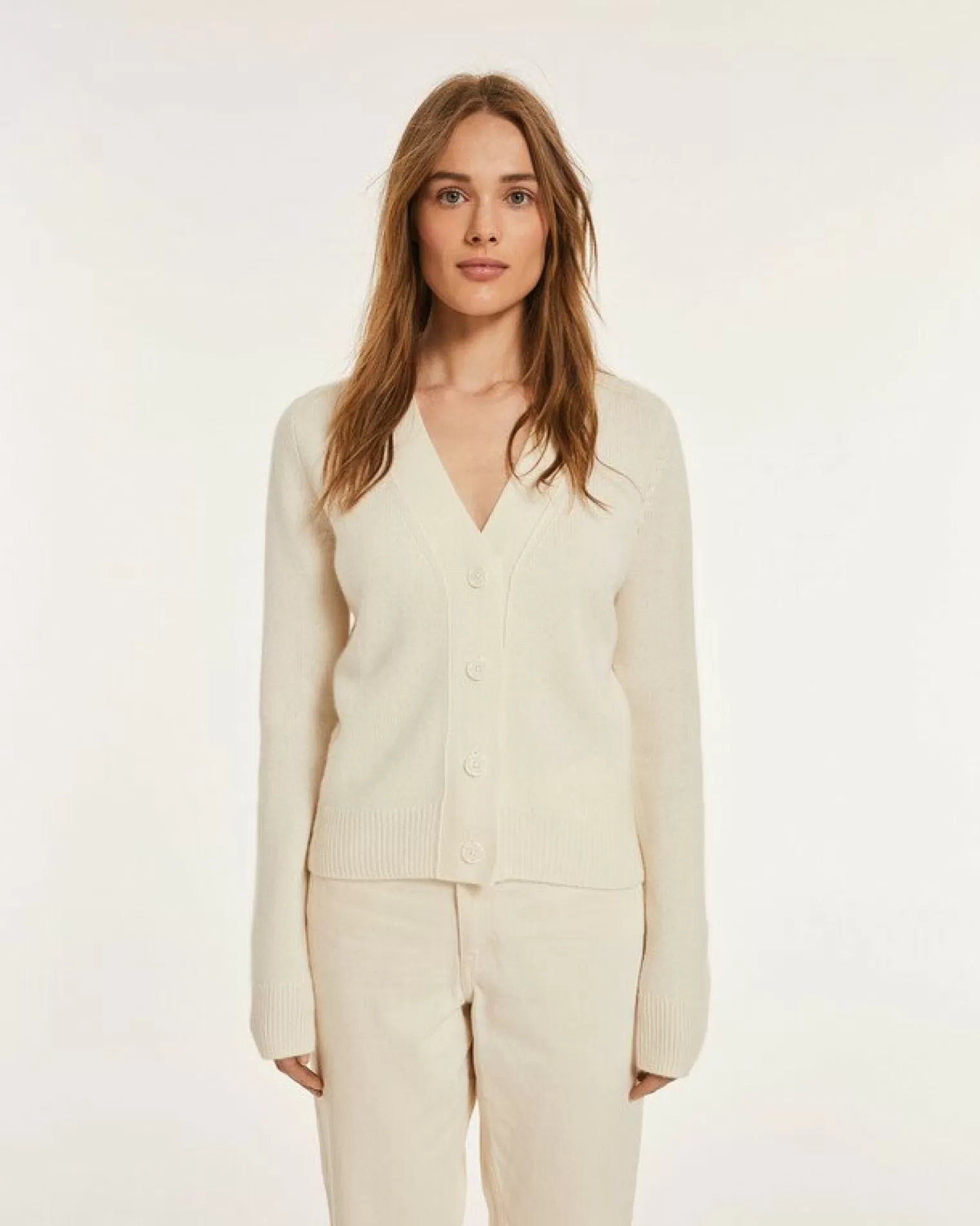 Kujten Jackets & Vests>Woman Short Cashmere Cardigan Blanc