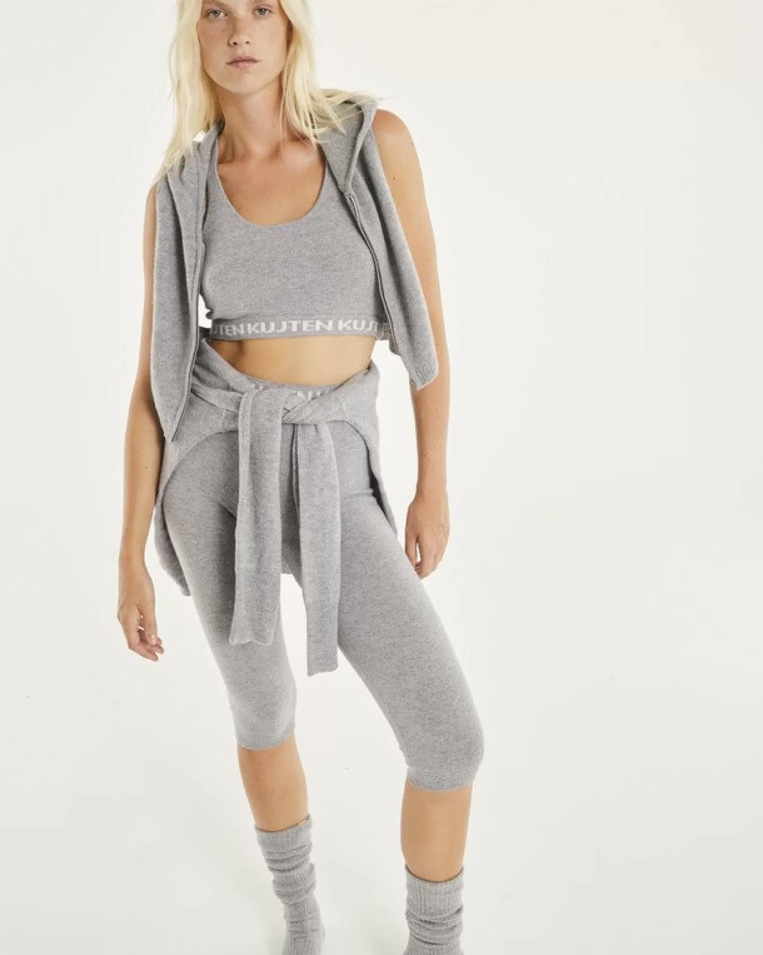 Kujten Joggings & Leggings>Woman Short Cashmere Stretch Legging Gris Chine