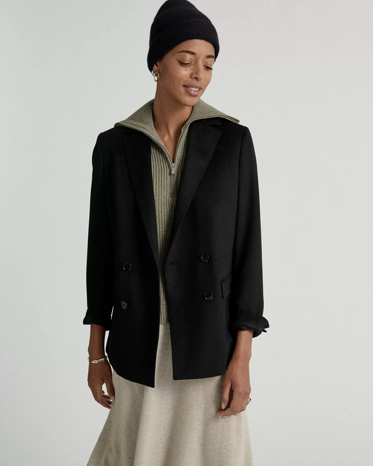 Kujten Coats>Women Blazer Collar Cashmere Jacket Noir